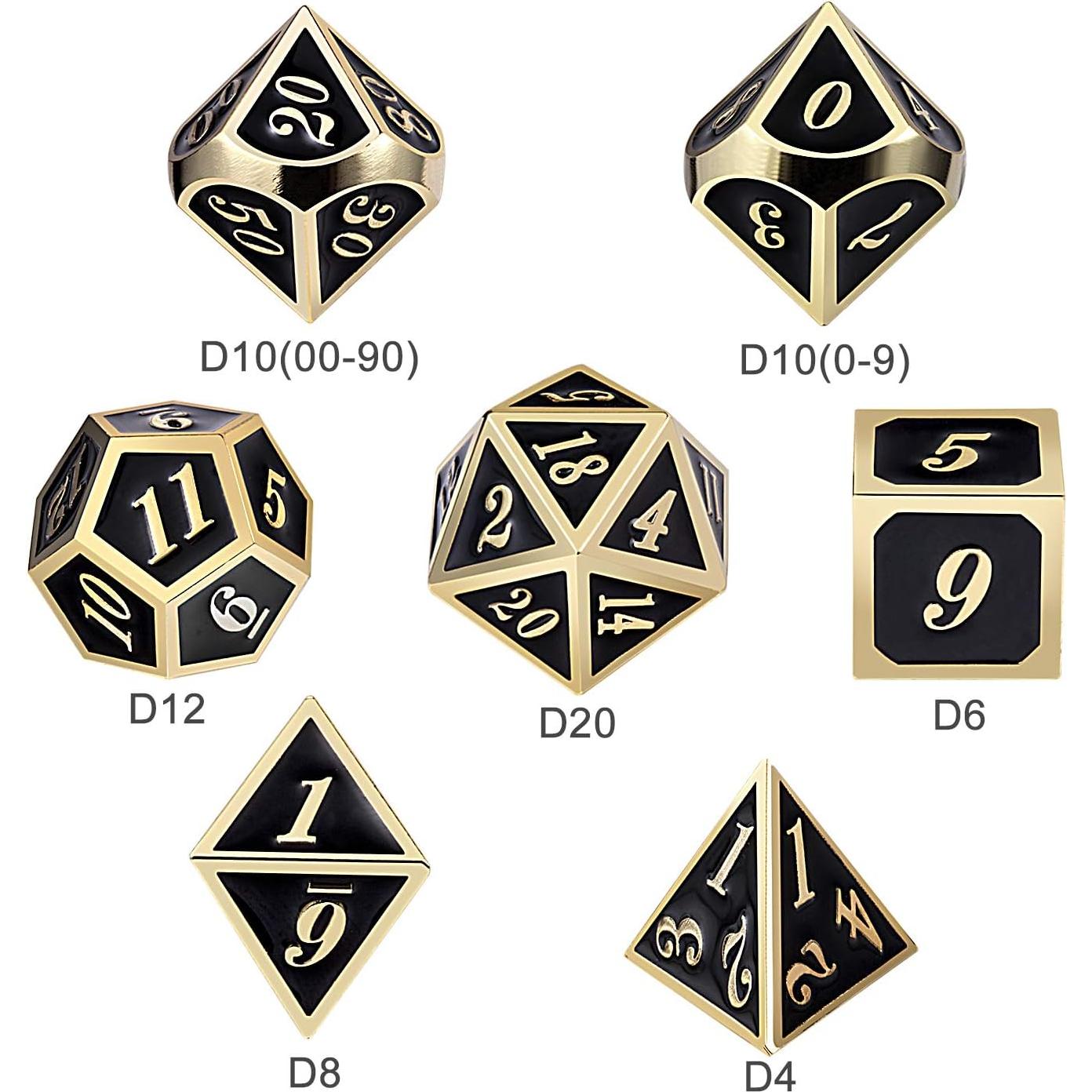 Juego de Dados Metálicos DNDND 7 Piezas con Caja Regalo
