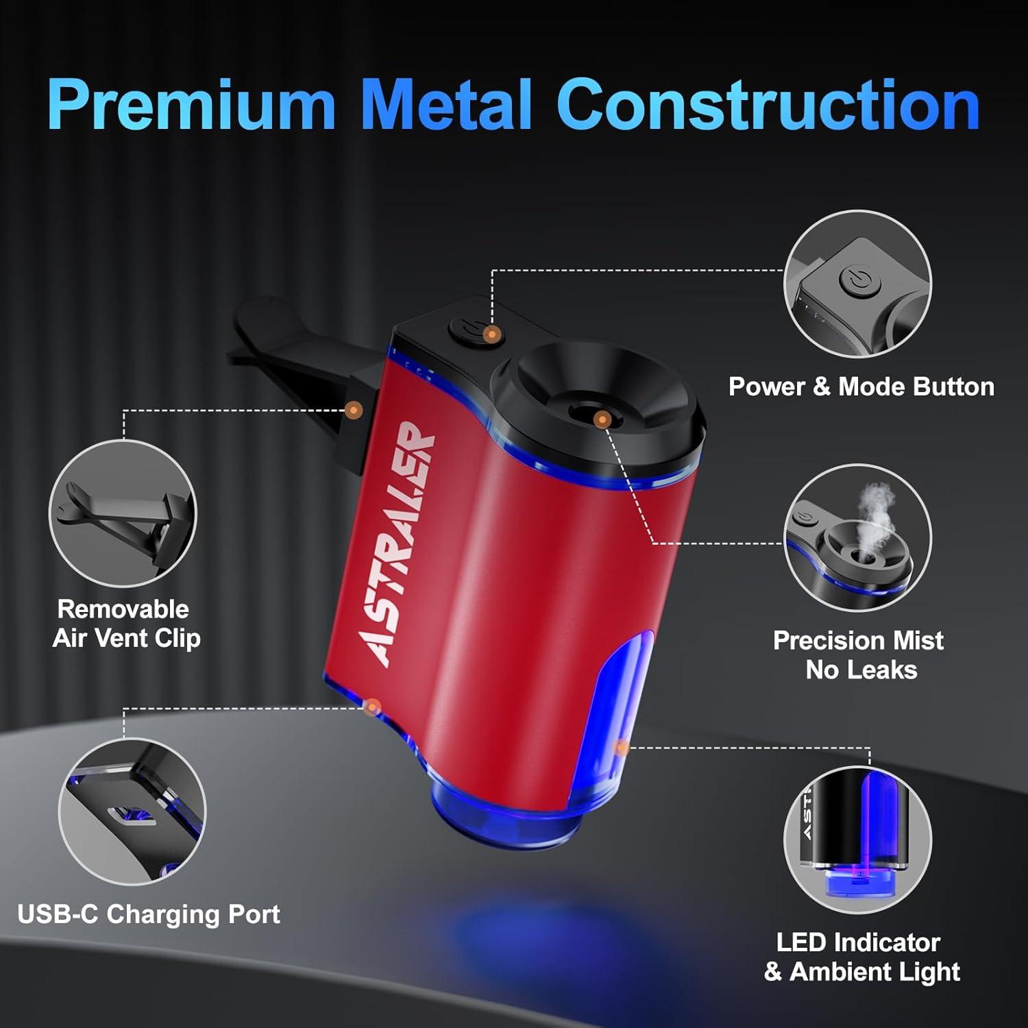 Difusor de Aromaterapia ASTRALER para Auto - Recargable USB, 3 Modos, 6 Aceites Esenciales