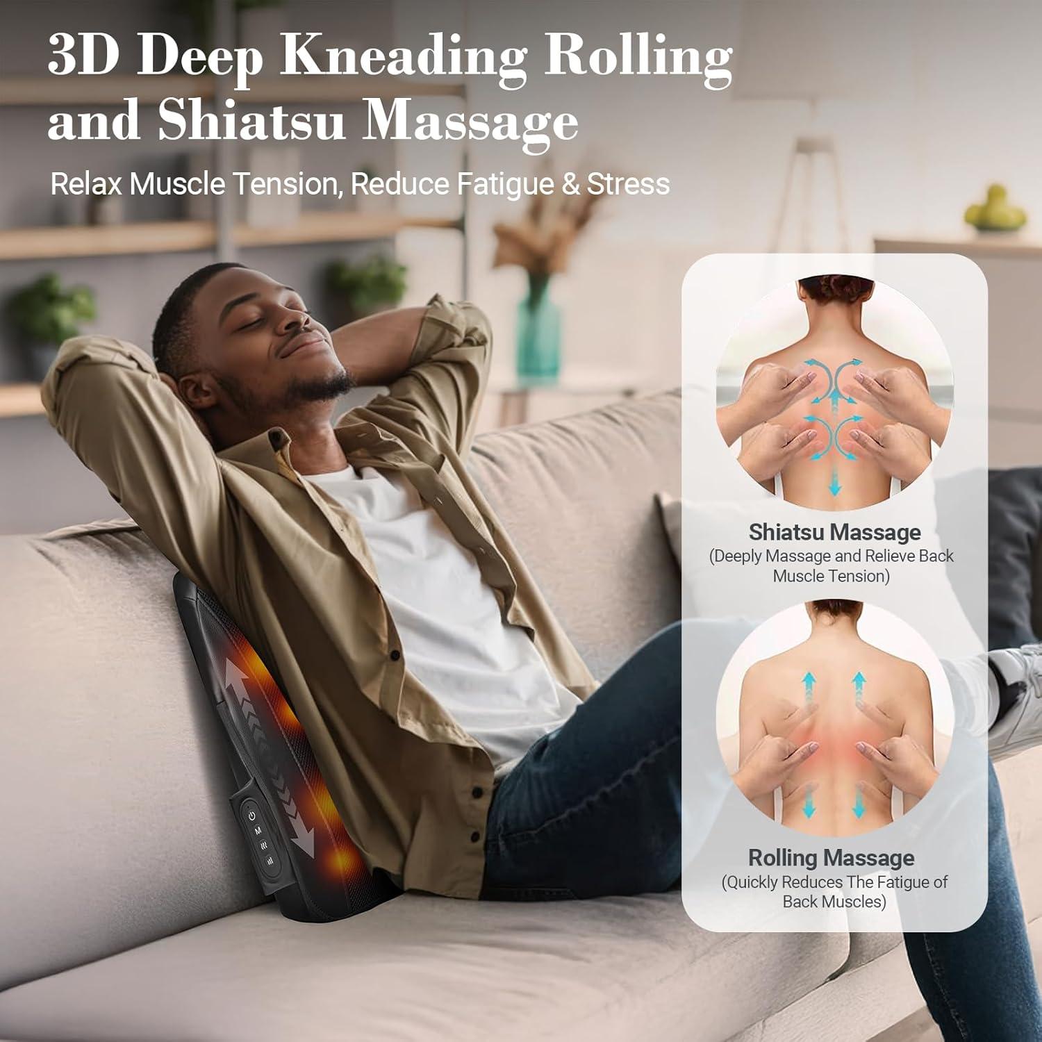 Masajeador de Espalda Shiatsu CuPiLo CPL-2251-BLK 4D Inalámbrico