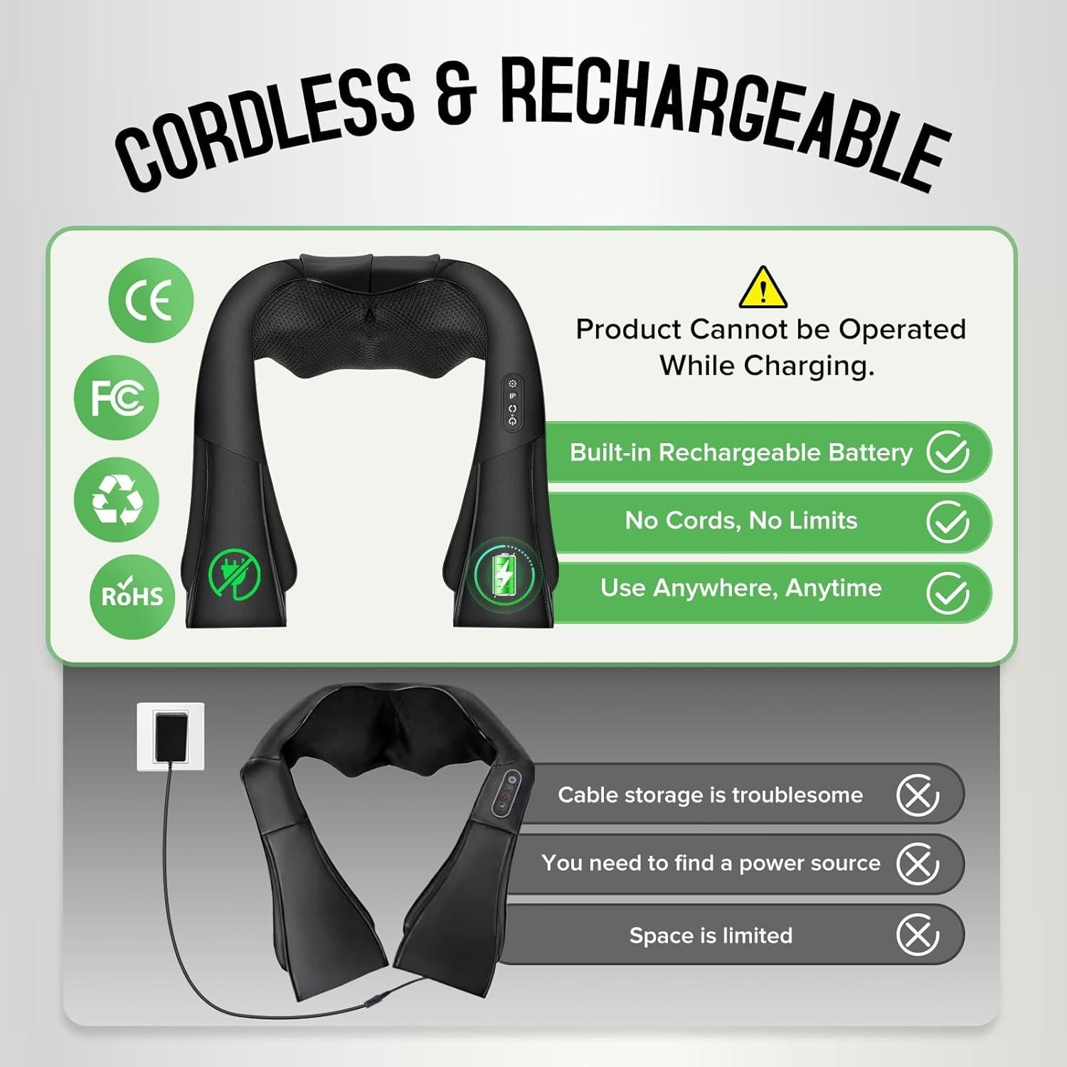 Masajeador Inalámbrico Shiatsu AERLANG con Calor 4D - Negro