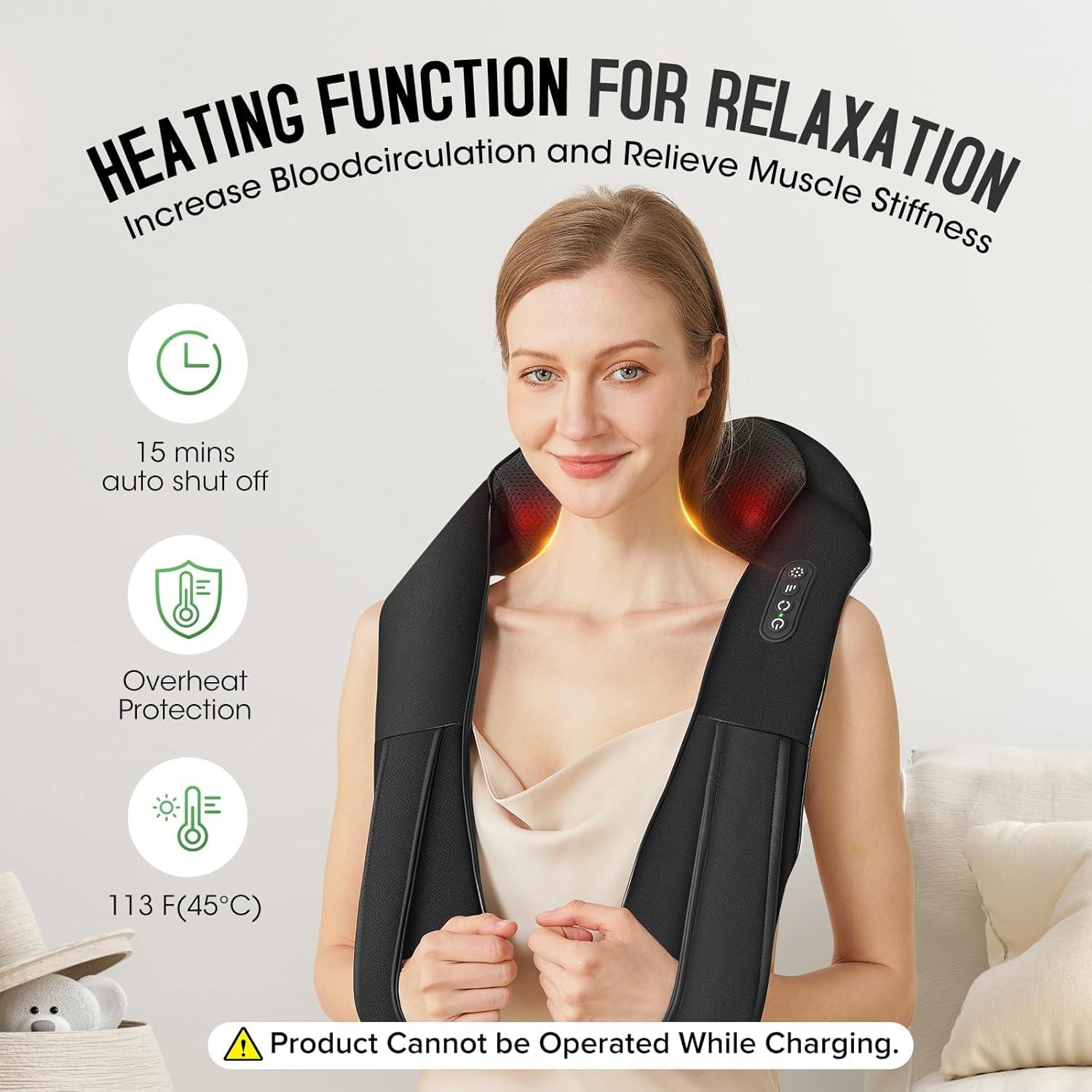 Masajeador Inalámbrico Shiatsu AERLANG con Calor 4D - Negro