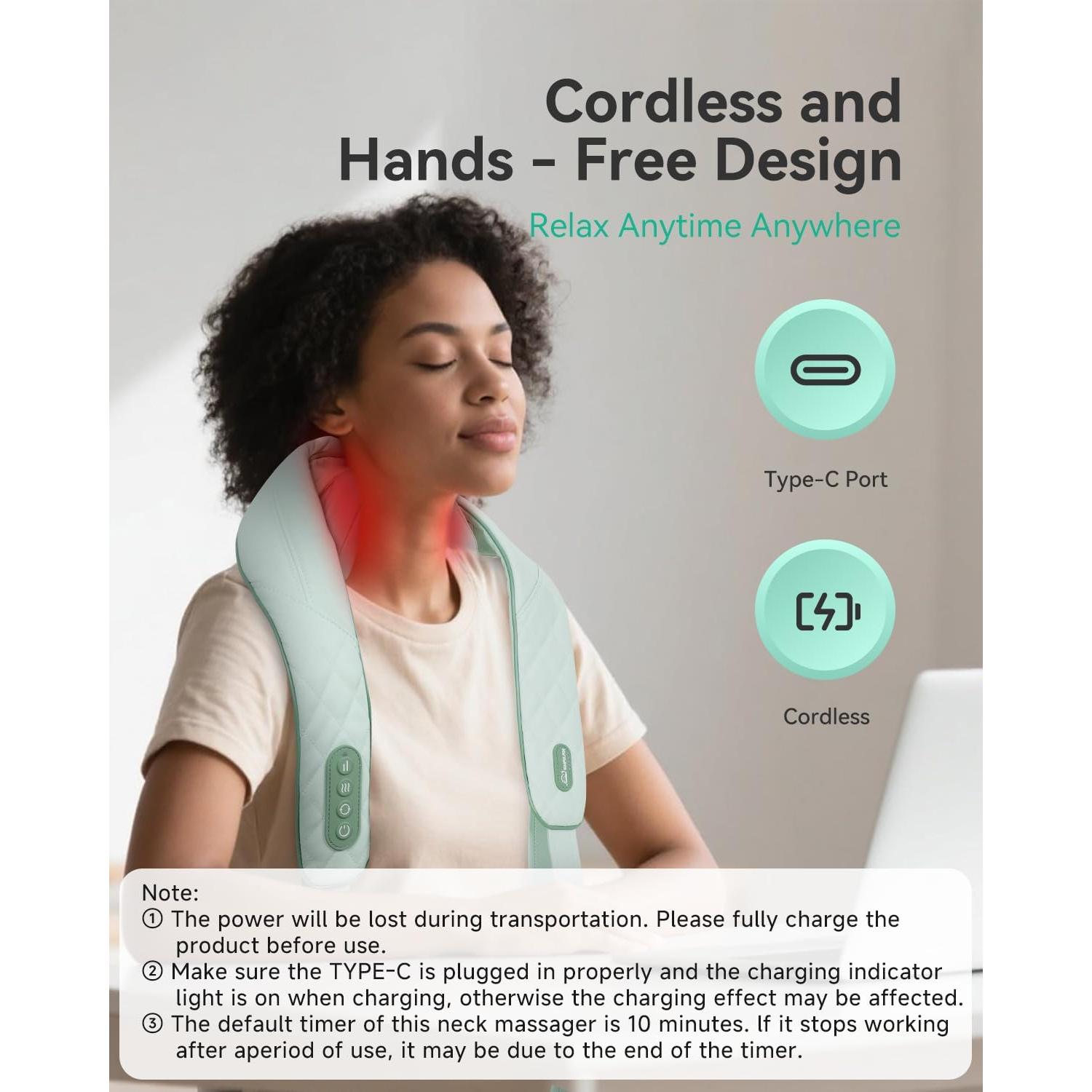 Masajeador de Cuello Inalámbrico Snailax SL-682 con Calor 4D