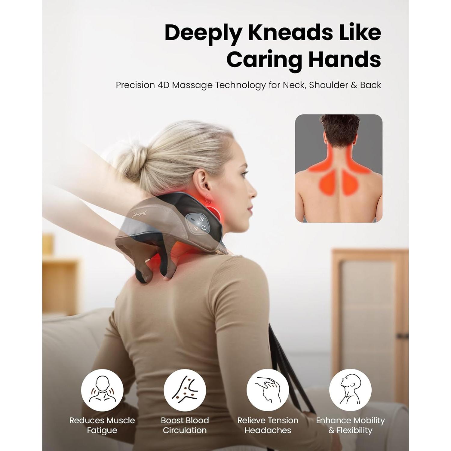 Masajeador de Cuello Shiatsu Bob y Brad 4D con Calor Relajante