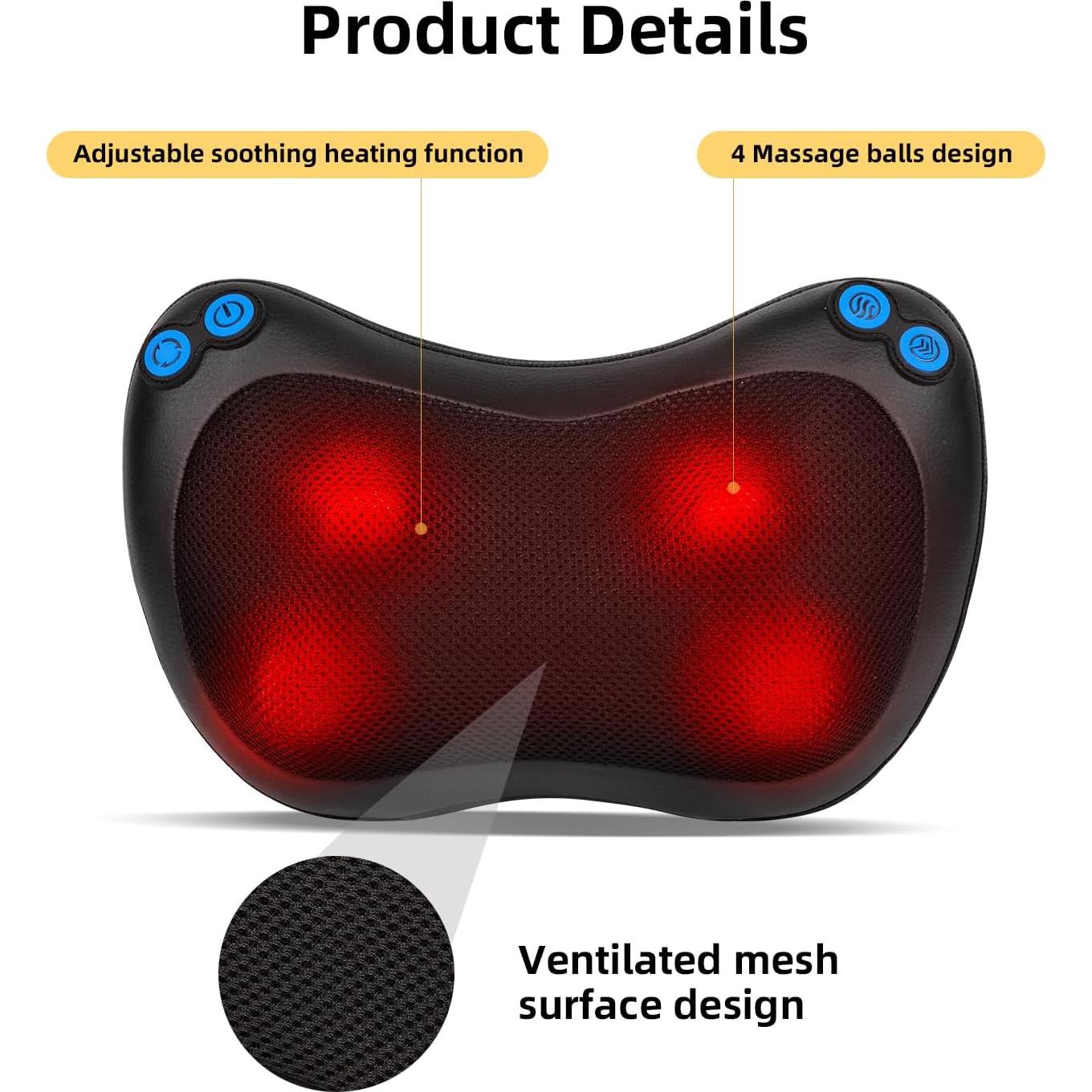 Cojín Masajeador Shiatsu ACKIND con Calor, Portátil 30x19cm