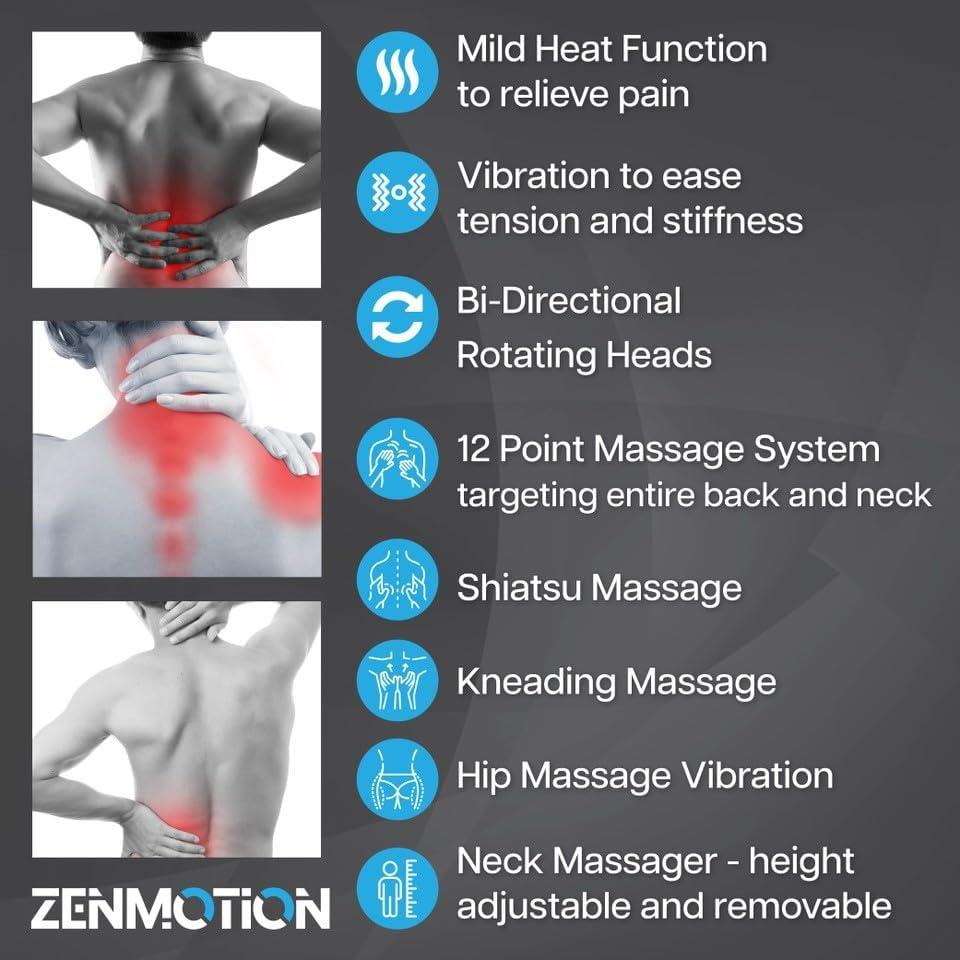 Masajeador de Espalda Shiatsu ZenMotion con Calor y Vibración