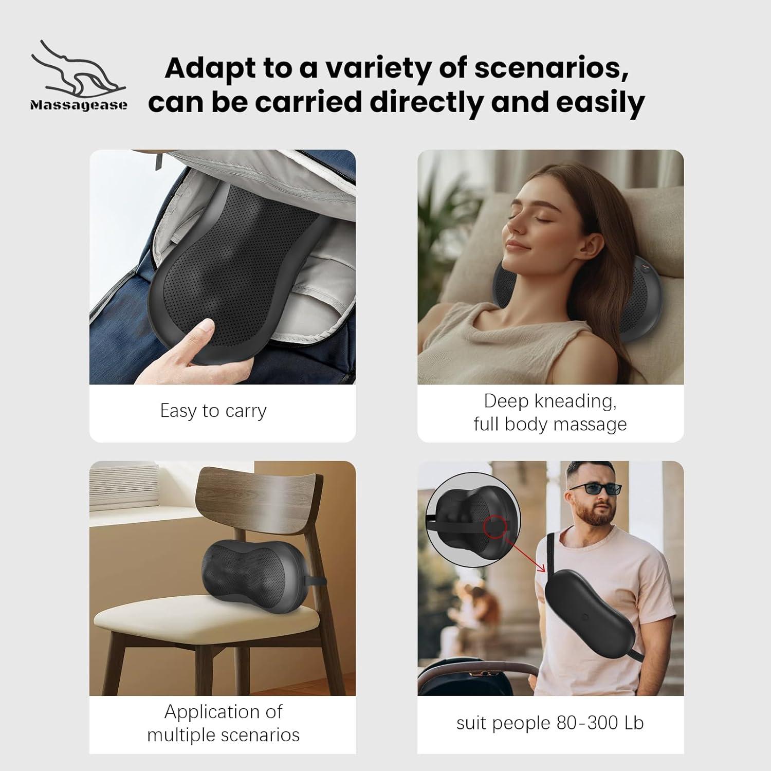 Almohada de Masaje Ajustable Massagease 8 Cabezas Calentada