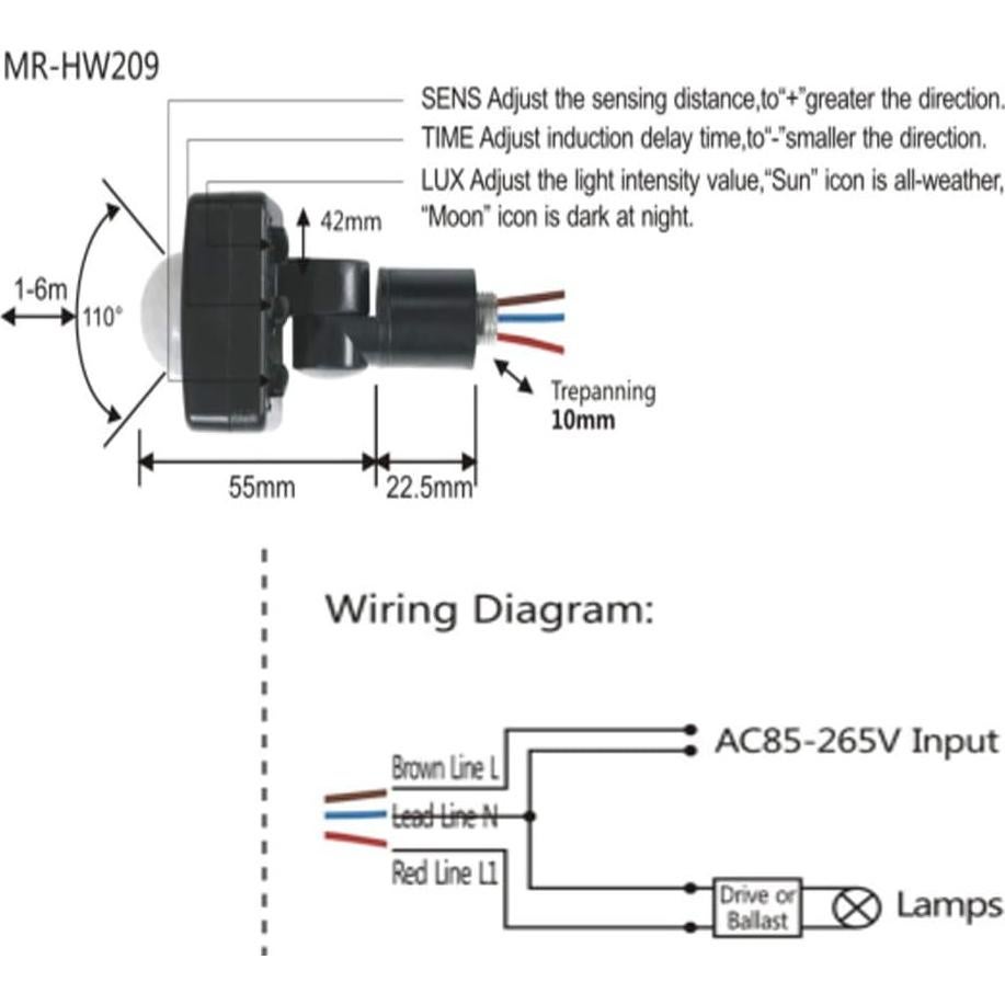 Sensor de Movimiento Infrarrojo KOOBOOK KB552 6m Ajustable