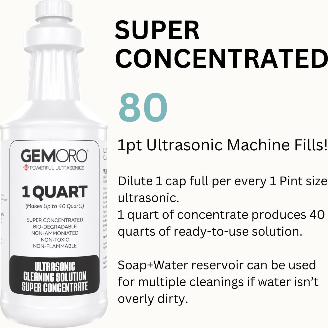 Limpiador Ultrasónico GemOro 1 Cuarto No Tóxico y Concentrado