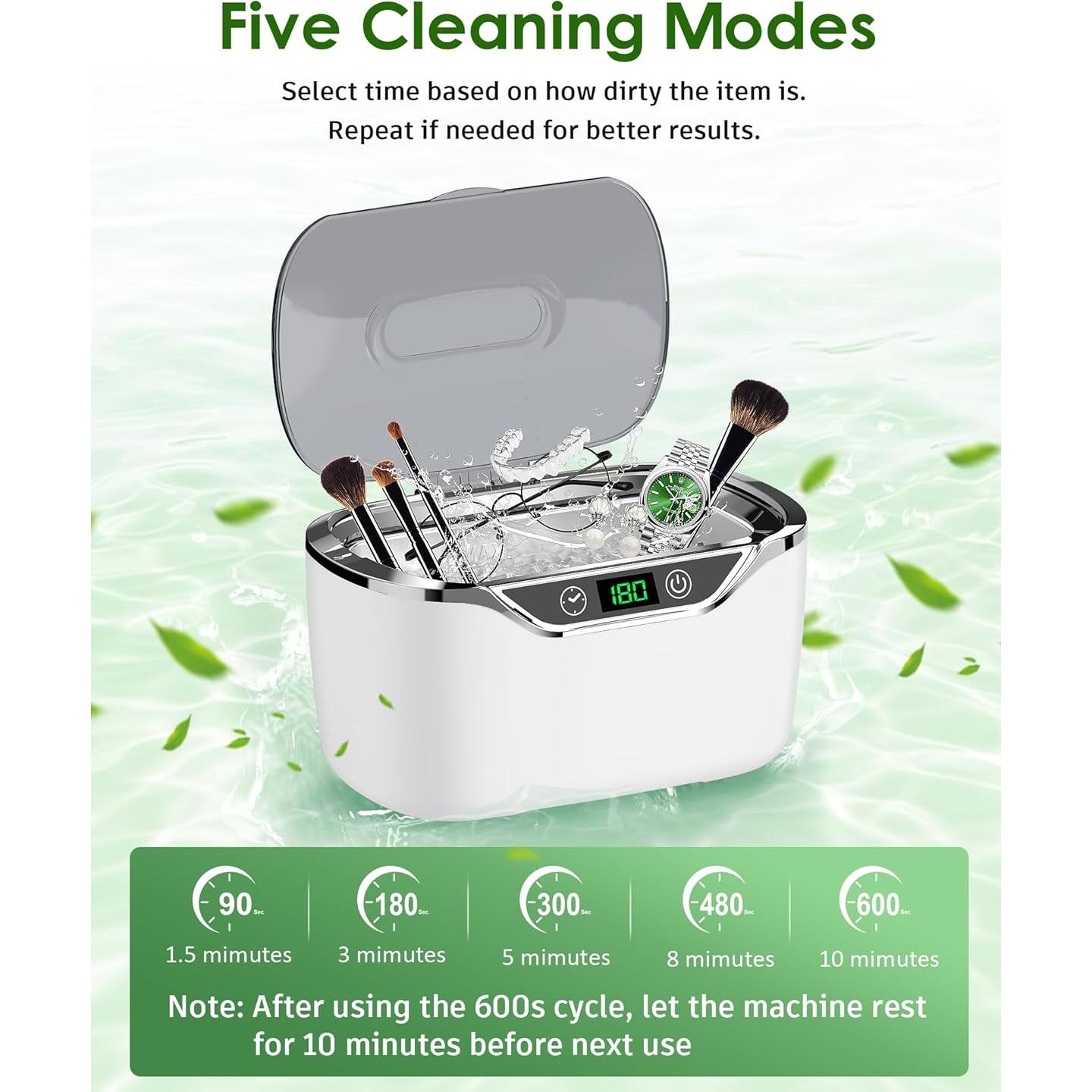 Limpiador Ultrasónico de Joyas ByteRoll 700ml 48kHz 5 Modos