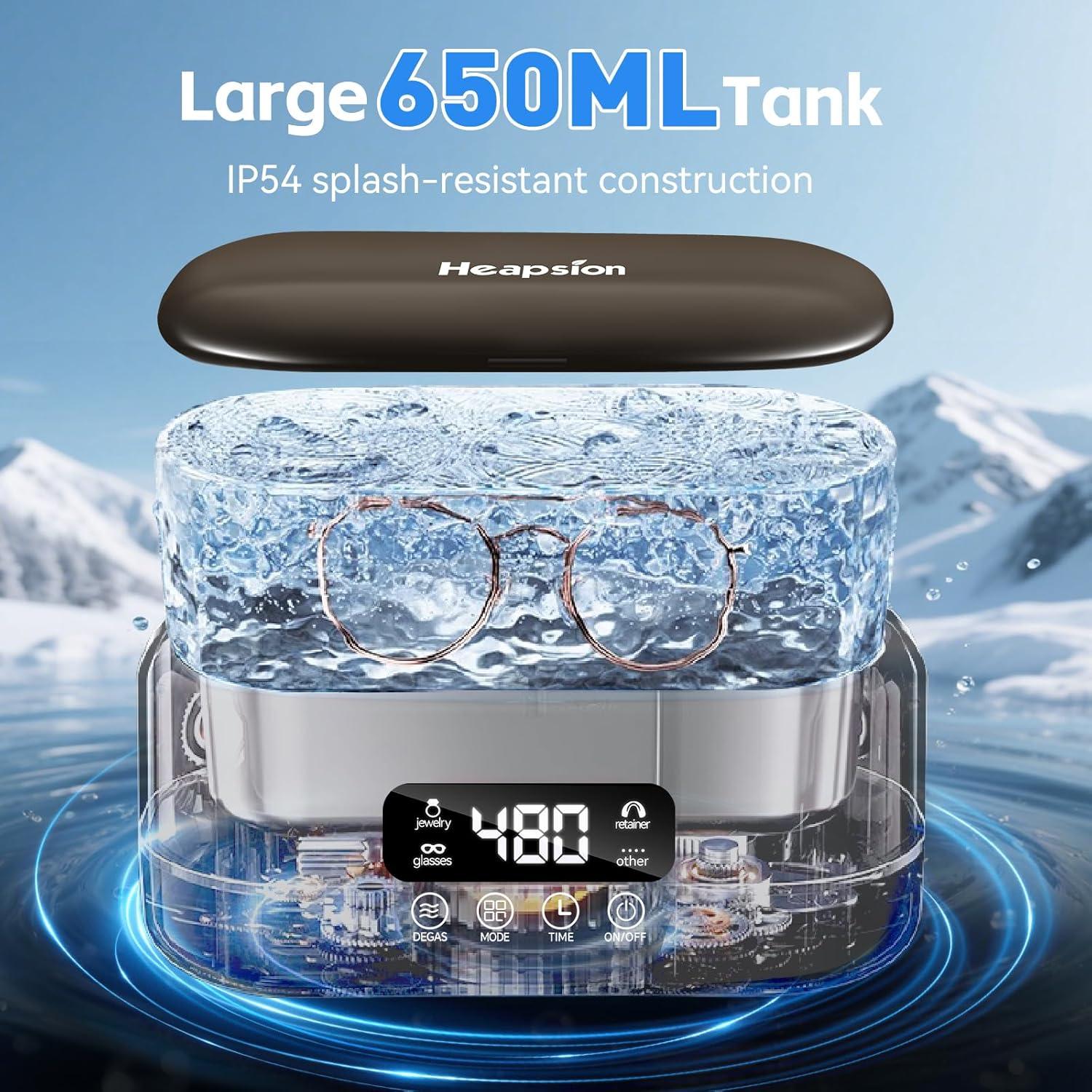 Limpiador Ultrasónico de Joyas Heapsion 650ml con Temporizador