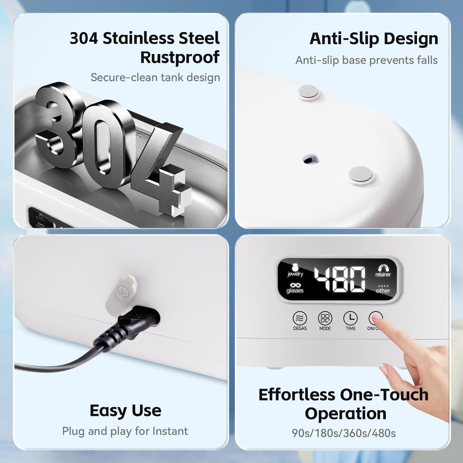 Limpiador Ultrasónico de Joyas Heapsion 650ml con Temporizador