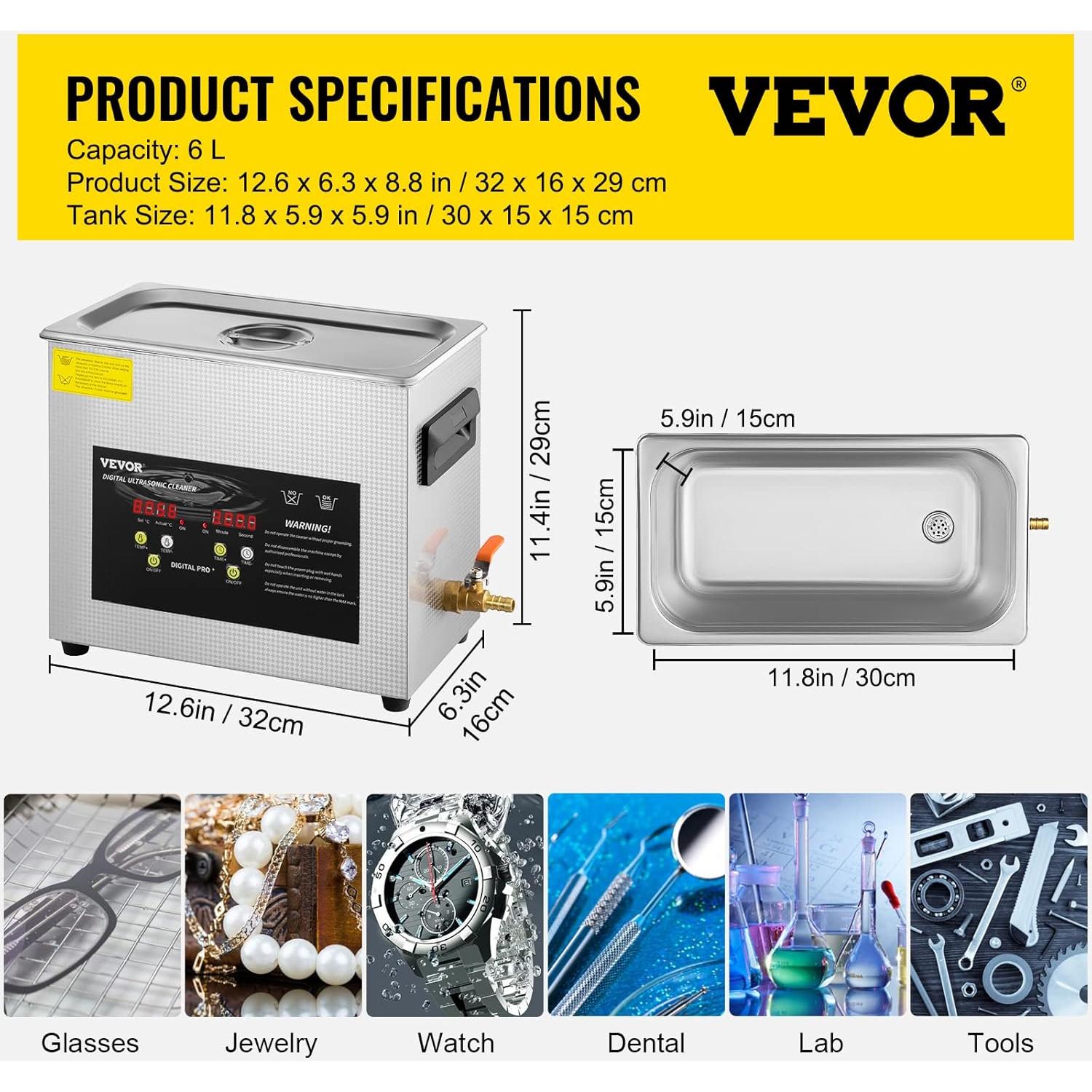 Limpiador Ultrasónico VEVOR 6L 400W Digital con Calentador