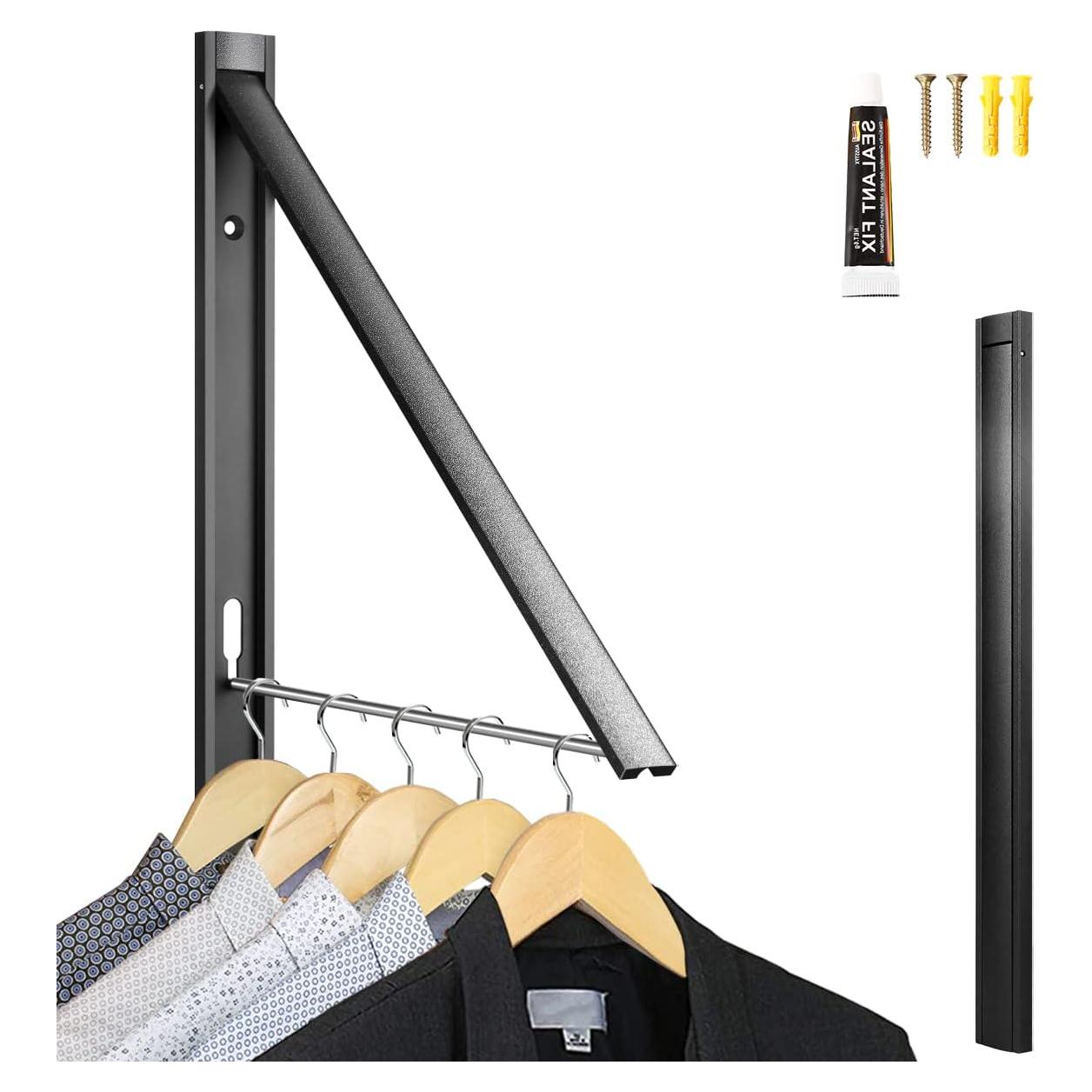 Clothes Hanger Rack Wall Mounted Folding Hanging Dryer Space Saving Clothes Drying Rack for Closet Coat Laundry Room Organizer Hanging Clothes Rack Wall