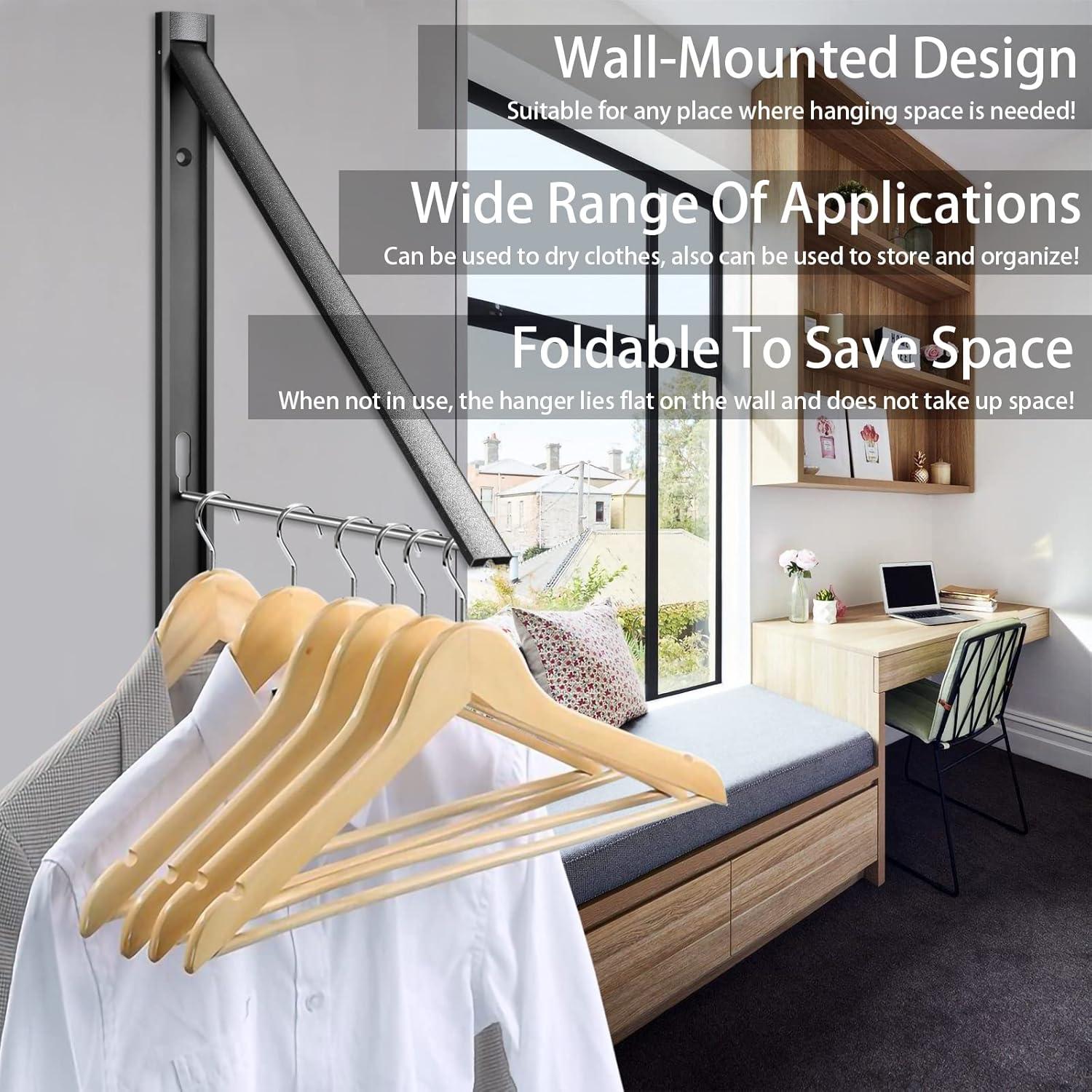 Clothes Hanger Rack Wall Mounted Folding Hanging Dryer Space Saving Clothes Drying Rack for Closet Coat Laundry Room Organizer Hanging Clothes Rack Wall