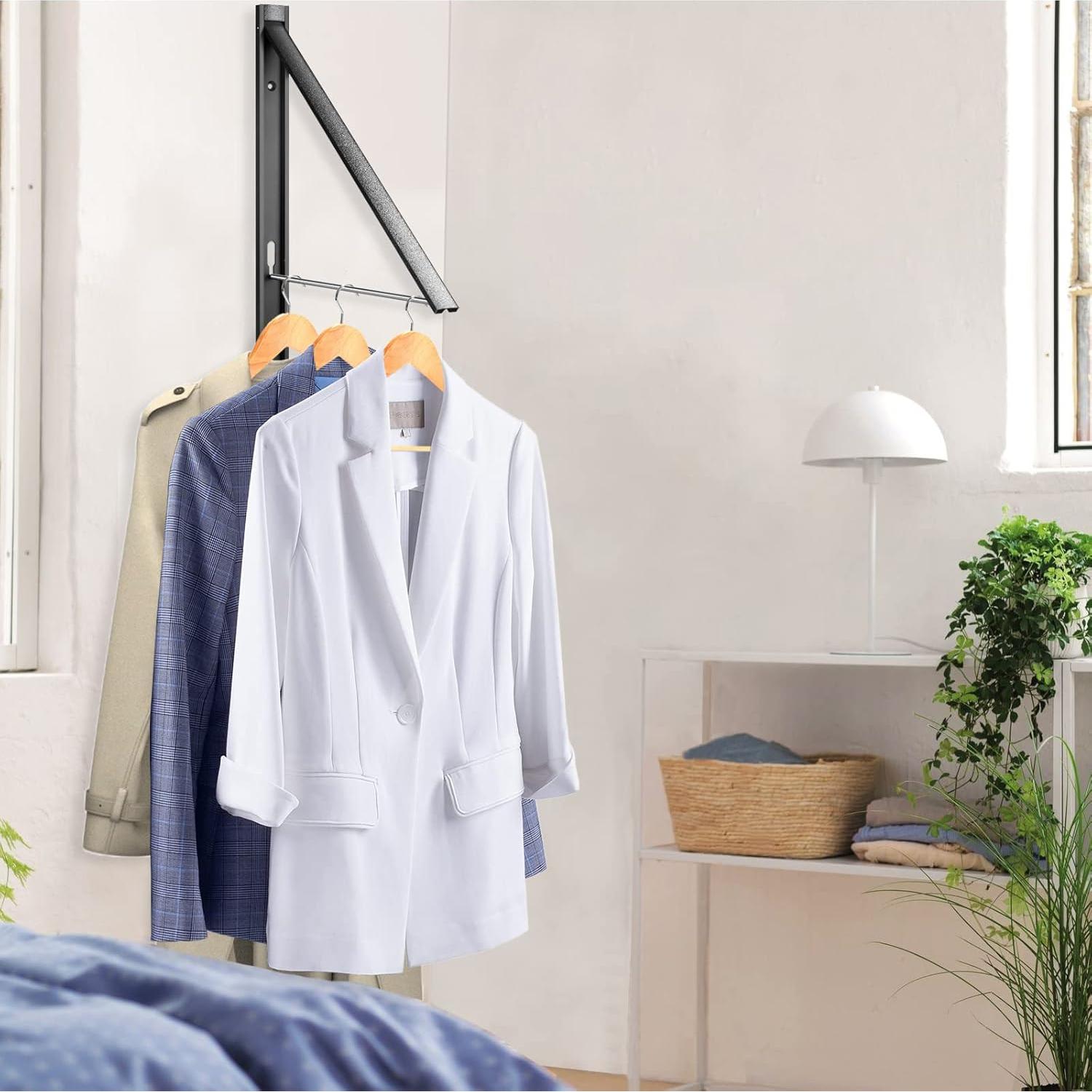 Clothes Hanger Rack Wall Mounted Folding Hanging Dryer Space Saving Clothes Drying Rack for Closet Coat Laundry Room Organizer Hanging Clothes Rack Wall