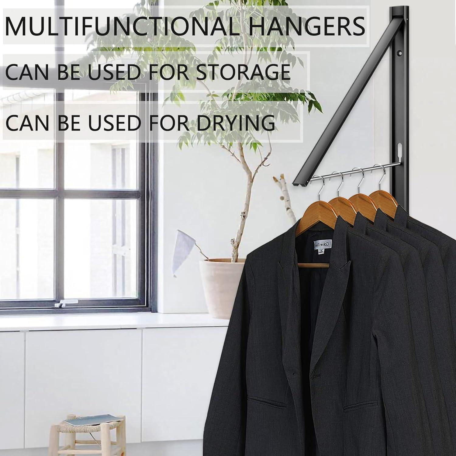 Clothes Hanger Rack Wall Mounted Folding Hanging Dryer Space Saving Clothes Drying Rack for Closet Coat Laundry Room Organizer Hanging Clothes Rack Wall