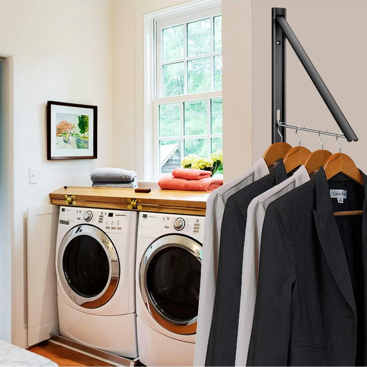 Clothes Hanger Rack Wall Mounted Folding Hanging Dryer Space Saving Clothes Drying Rack for Closet Coat Laundry Room Organizer Hanging Clothes Rack Wall