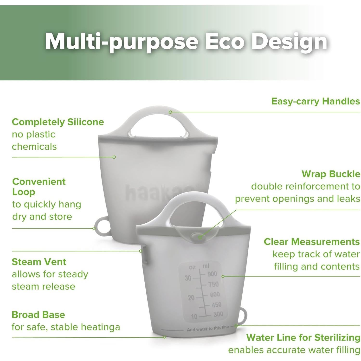 Bolsa de Vapor y Esterilizador de Silicona Haakaa 900ml Gris