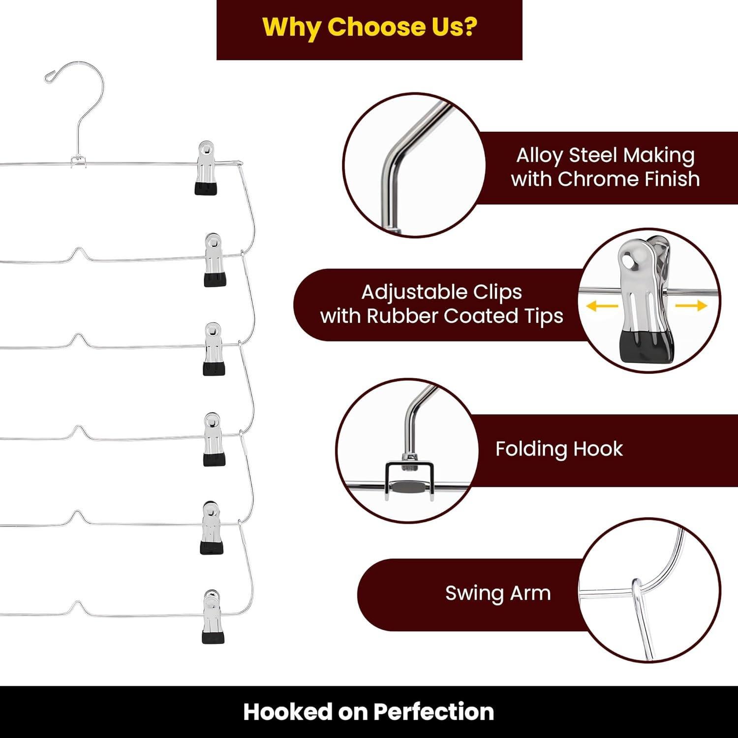 Paquete de 3 Perchas de Falda USTECH 6 Niveles Acero Inoxidable