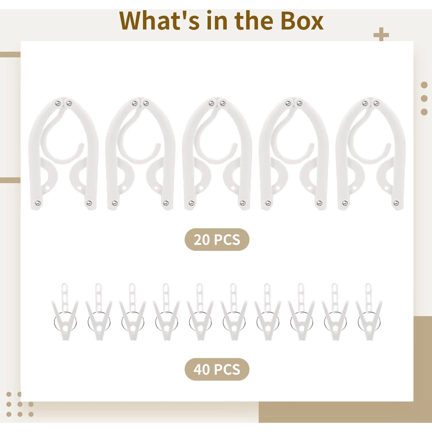 20 Perchas de Viaje Plegables Toyosport con 40 Clips Antiviento