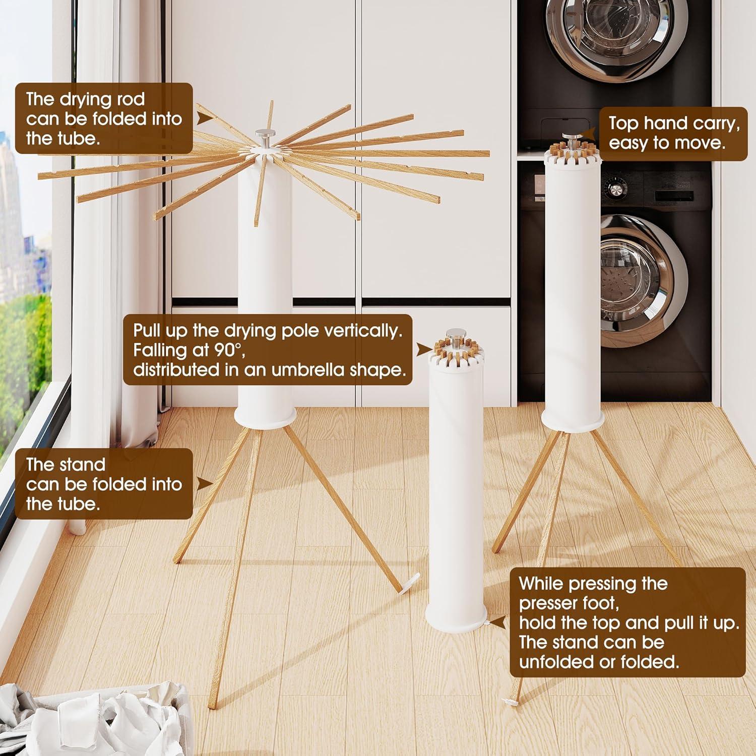 Soporte Plegable para Secar Ropa BOQORAD 16 Postes Madera