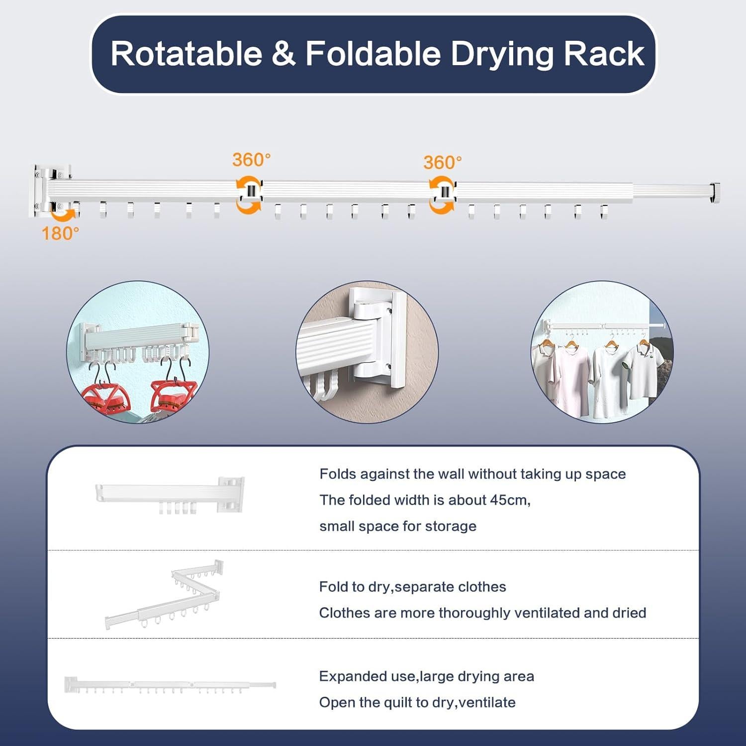 Estante Plegable para Secar Ropa NSCMQSL Blanco Montado en Pared
