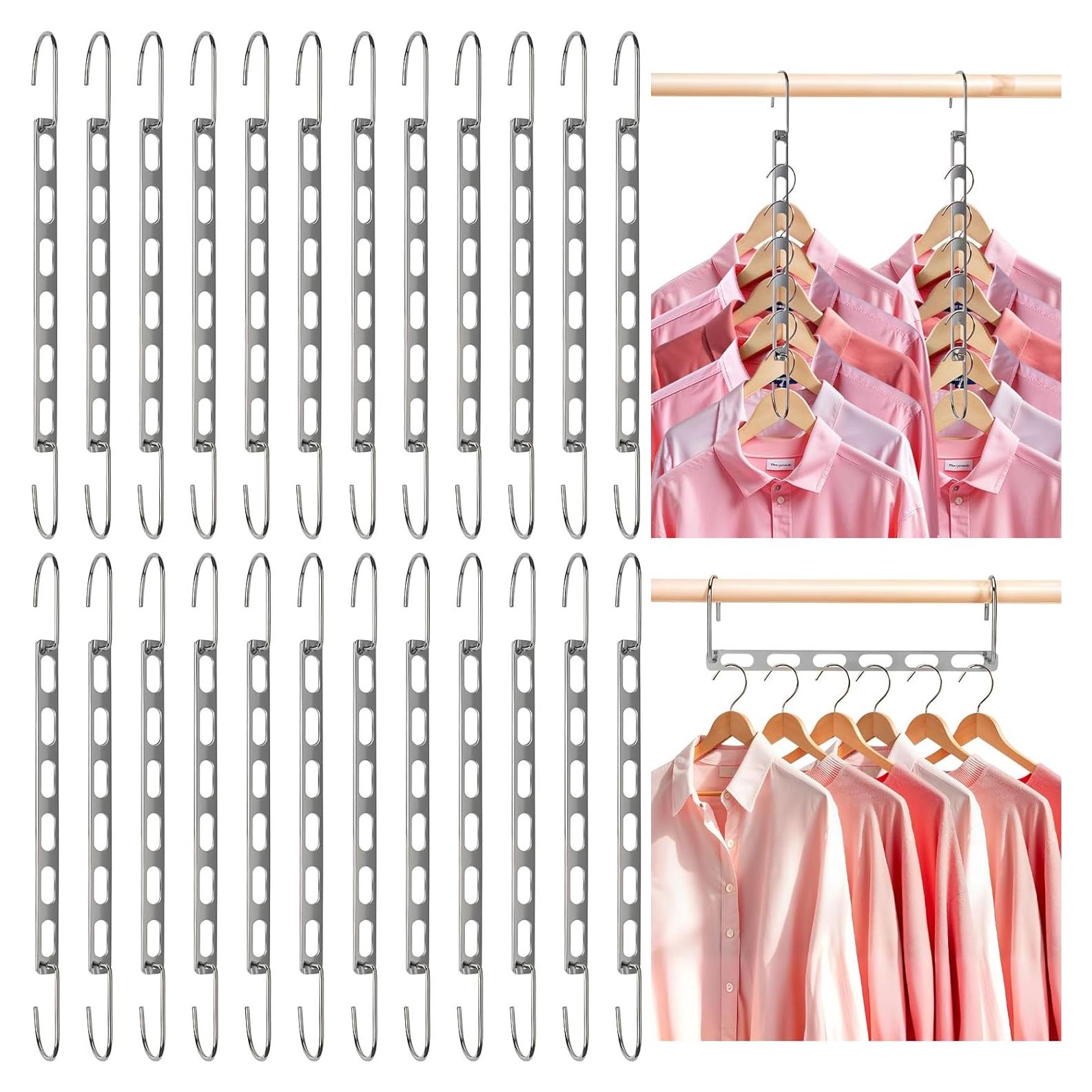 Paquete de 24 Perchas Plegables VZZNN Plateadas 25.9x7.6cm