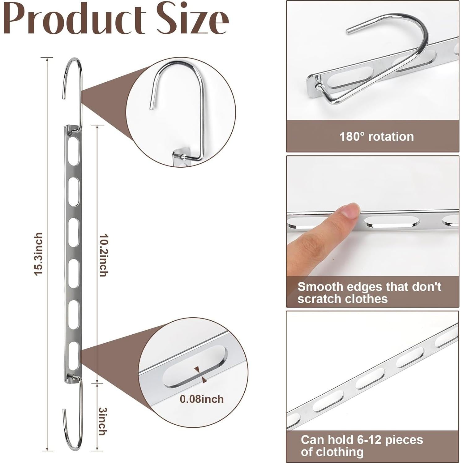 Paquete de 24 Perchas Plegables VZZNN Plateadas 25.9x7.6cm