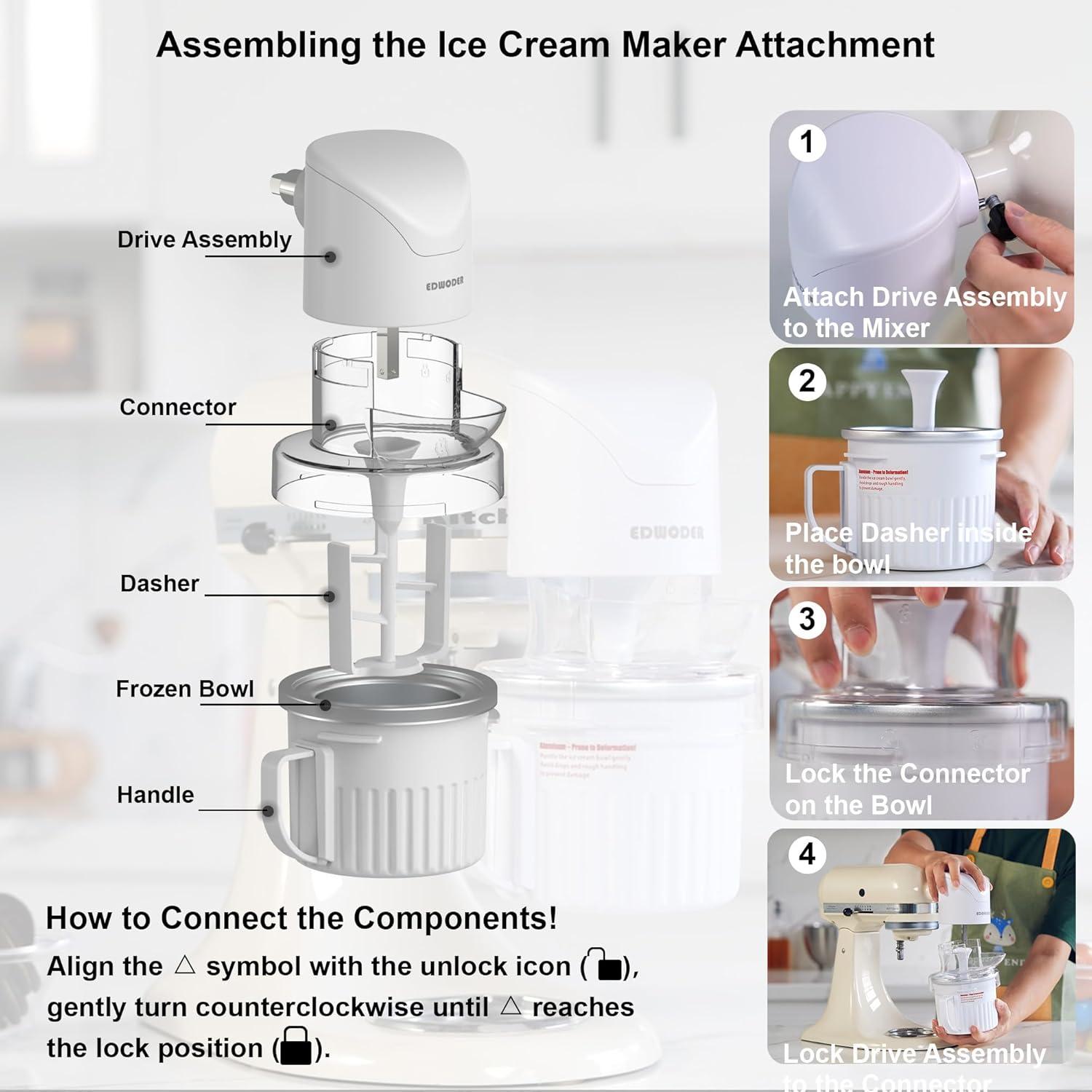 Accesorio para Helados EDWODER para Mezclador KitchenAid 250ml