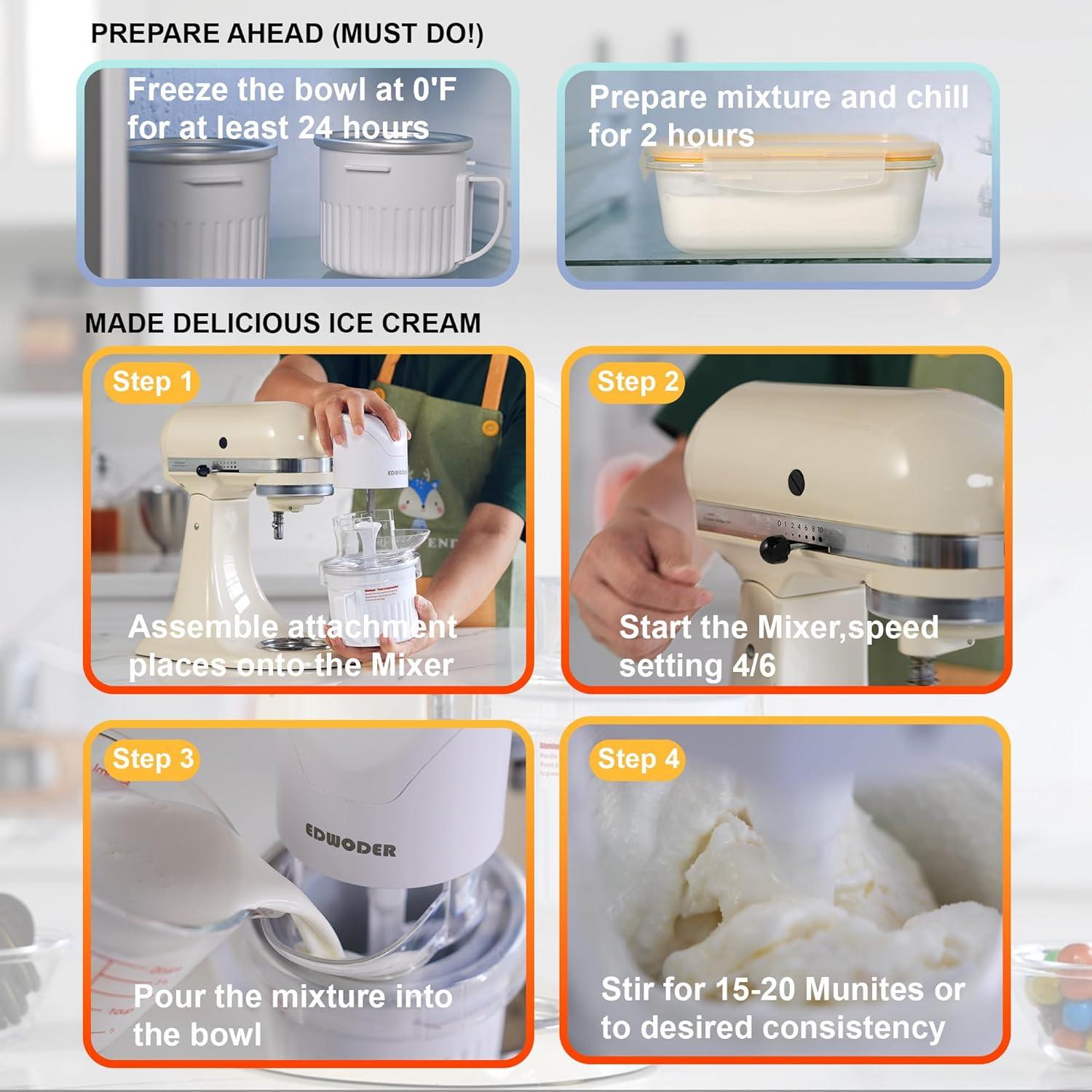 Accesorio para Helados EDWODER para Mezclador KitchenAid 250ml
