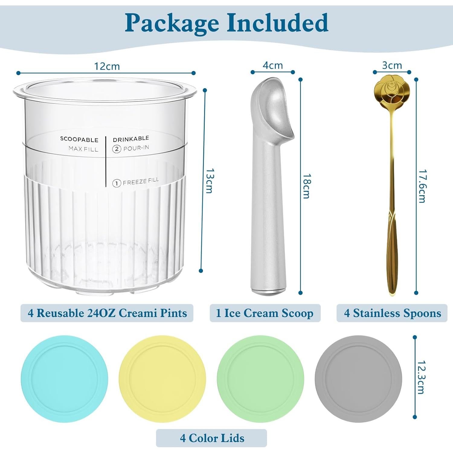 Contenedores Creami Deluxe QUIENKITCH 24oz - 4 Pints y Tapas