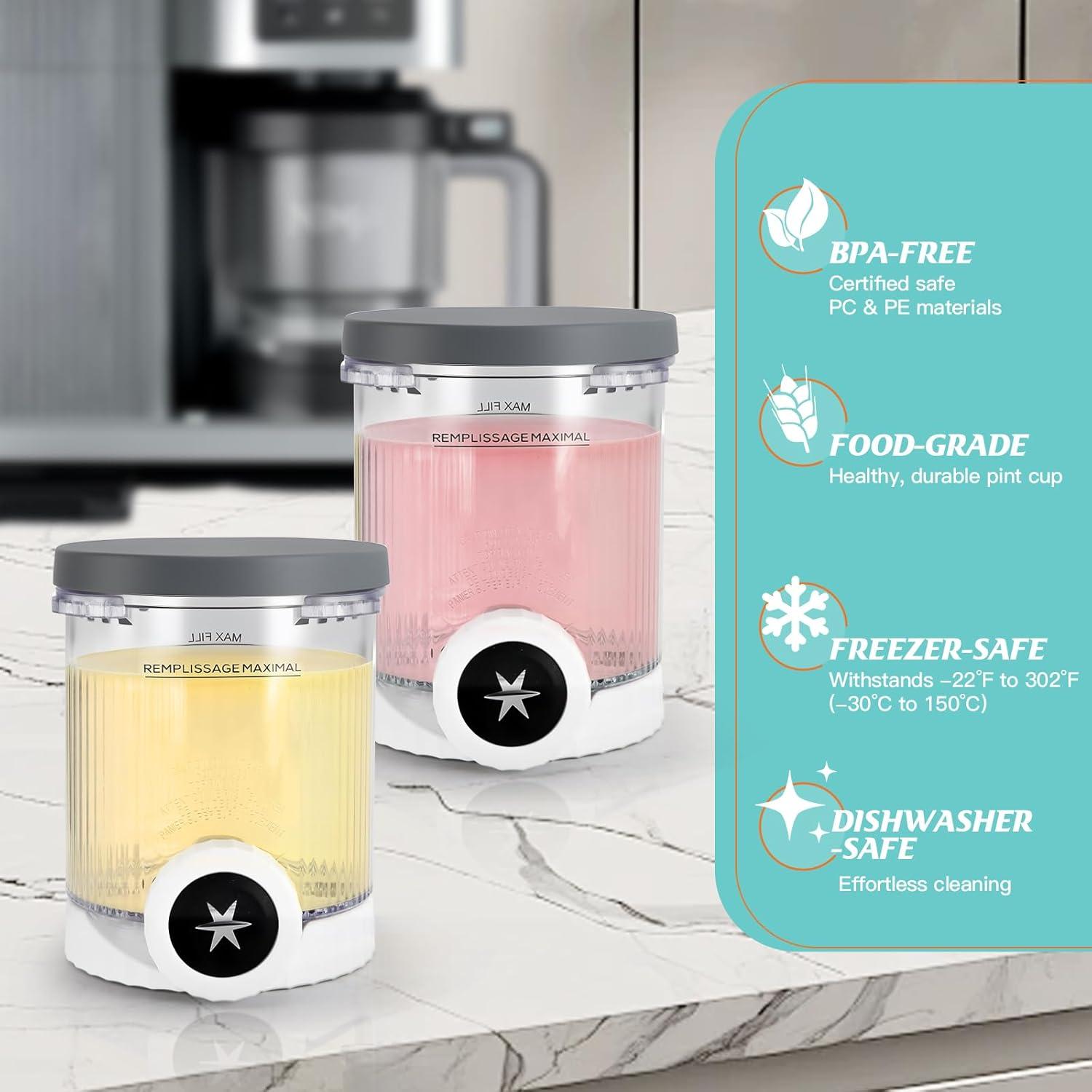 Reemplazo Jeroesja 2-Pack Pints y Tapas para Ninja NC701