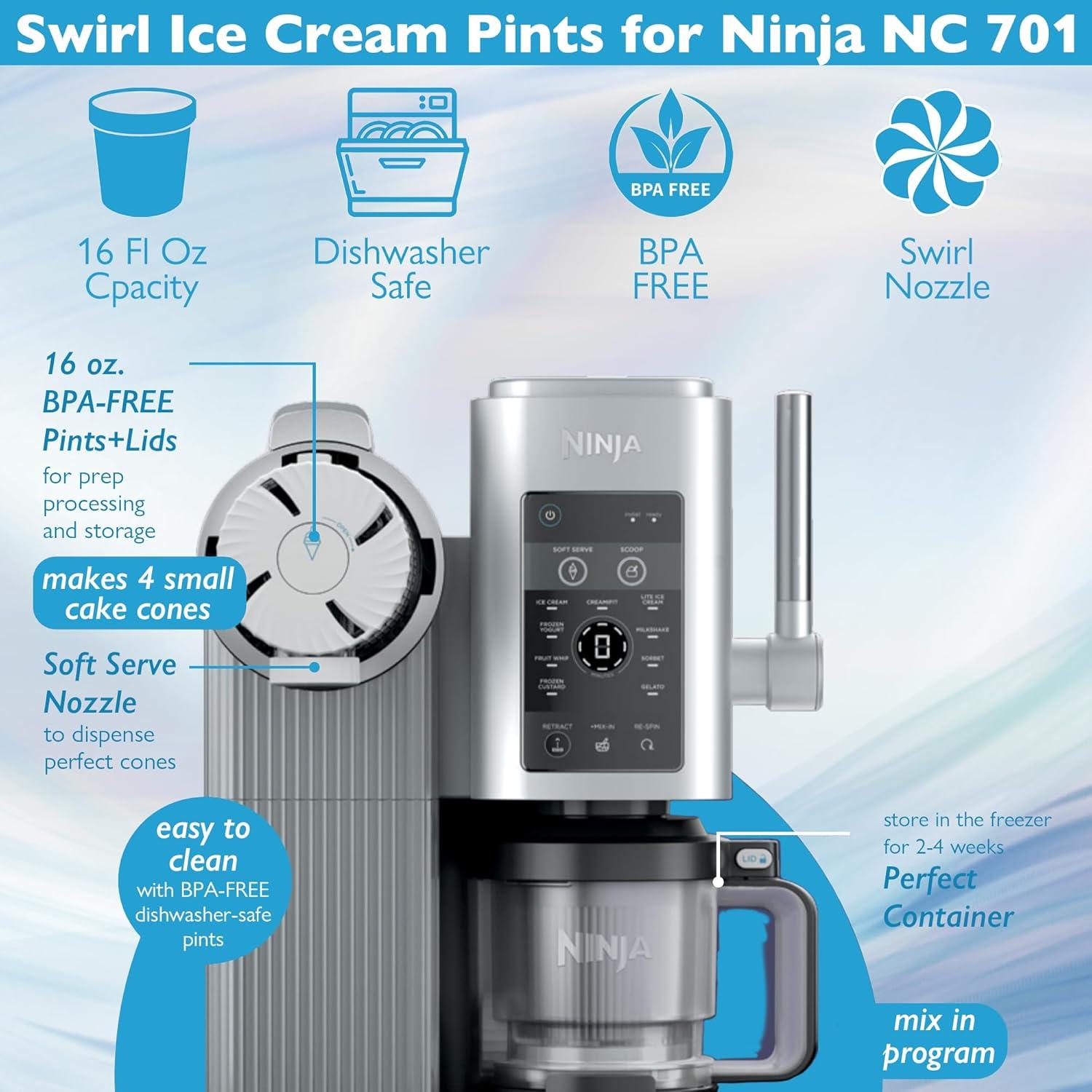 Juego de Pints y Tapas Ninja CREAMi NC700, 2 Unidades, Libre BPA