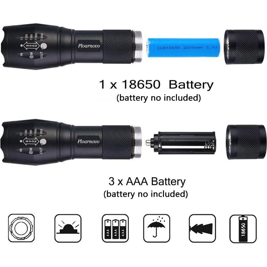 Linterna LED Verde Ploarnovo Zoomable Resistente al Agua 2 Pzs