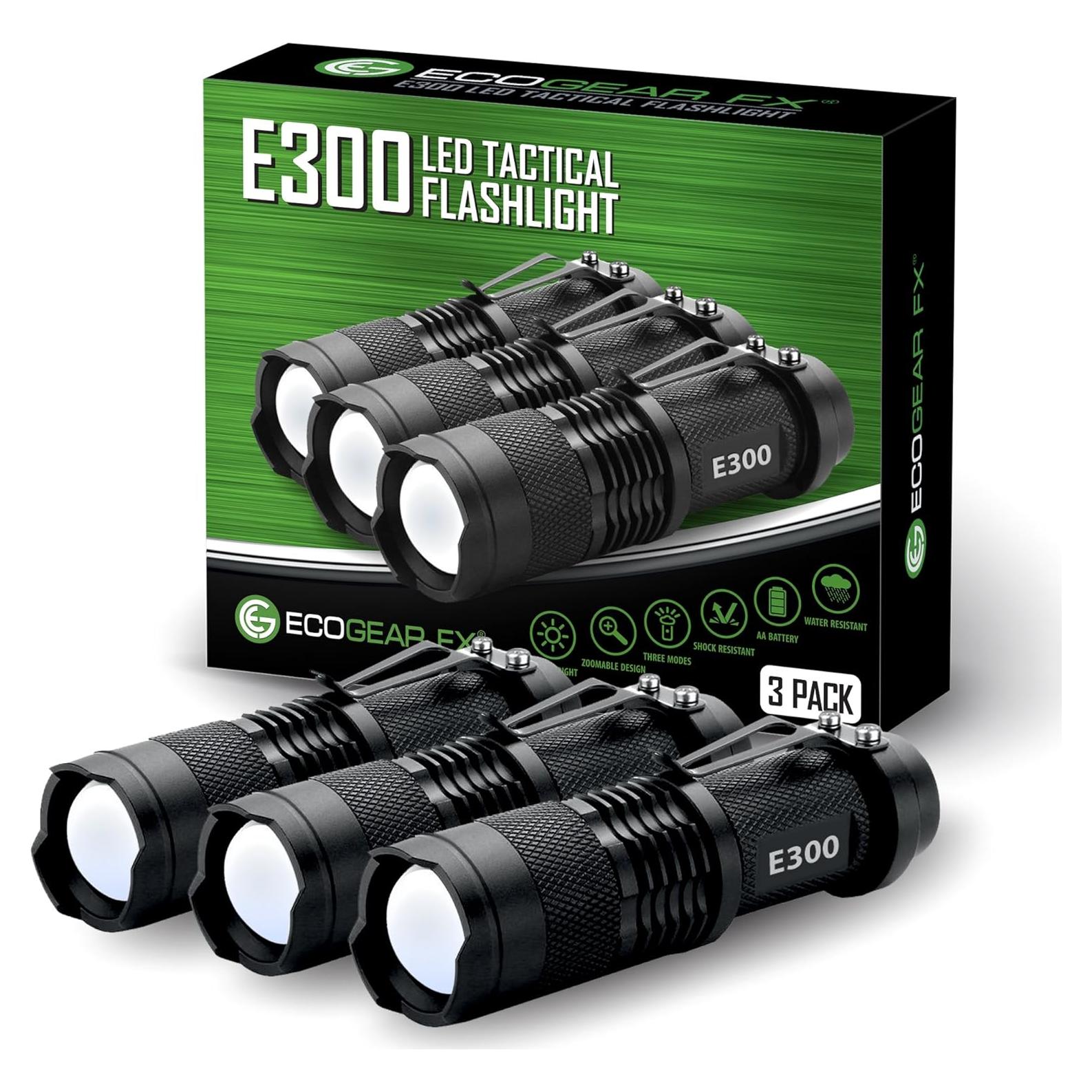 Linterna LED EcoGear FX E300 - 300 Lúmenes, 3 Modos, 3 Paquete