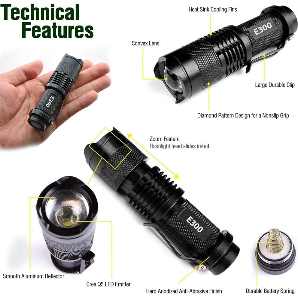 Linterna LED EcoGear FX E300 - 300 Lúmenes, 3 Modos, 3 Paquete