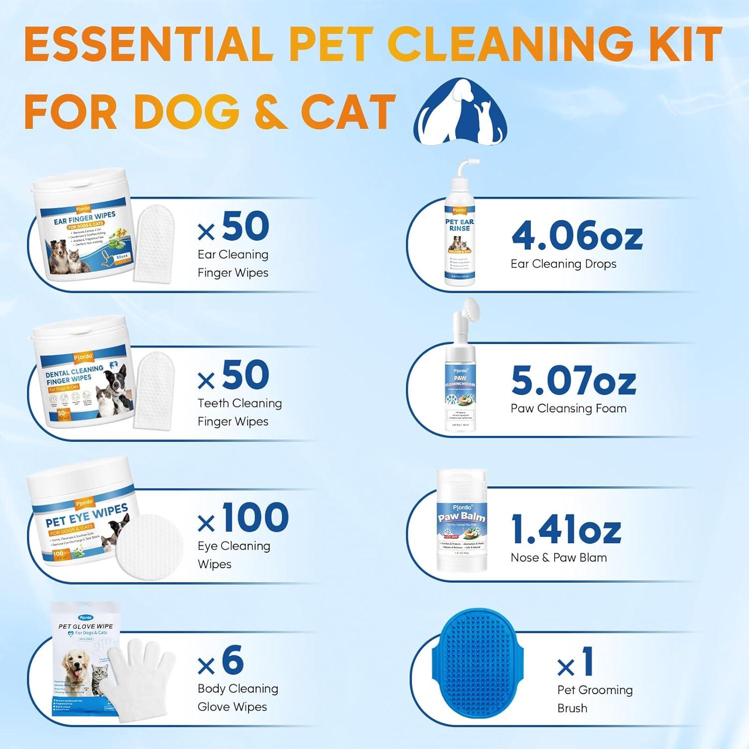 Kit de Limpieza para Perros Pjordo - Toallitas y Limpiadores