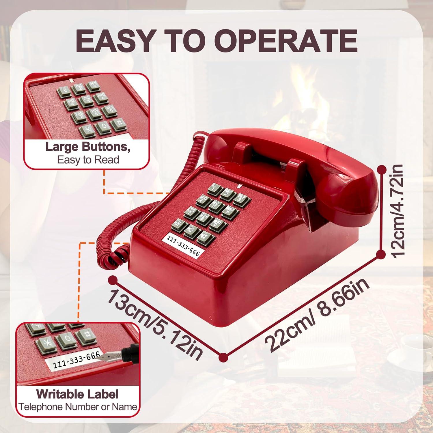 Teléfono de Línea Fija Vintage JIUZHOUYOUTU Rojo con Timbre Mecánico