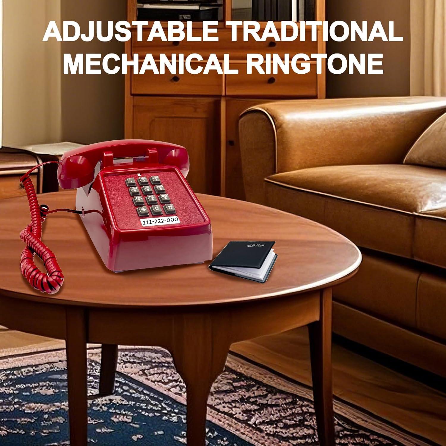 Teléfono de Línea Fija Vintage JIUZHOUYOUTU Rojo con Timbre Mecánico