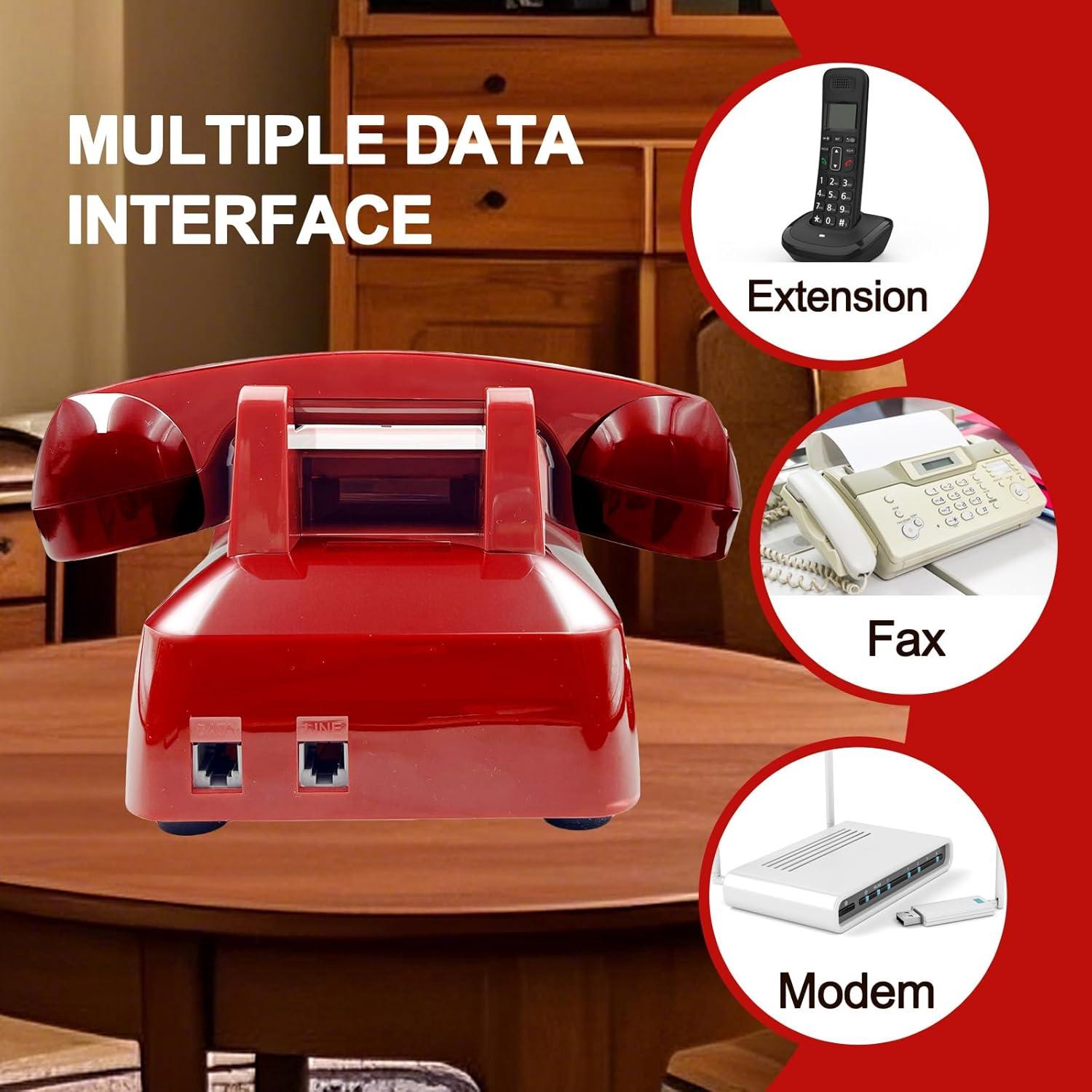 Teléfono de Línea Fija Vintage JIUZHOUYOUTU Rojo con Timbre Mecánico