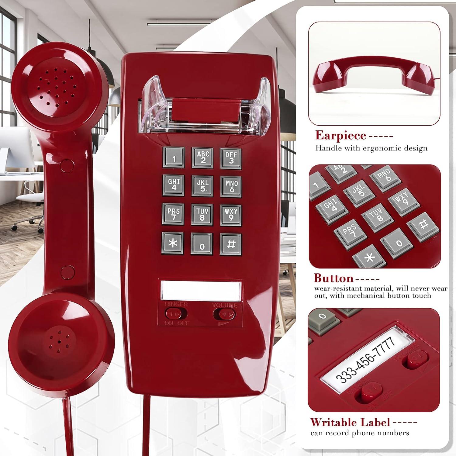 Teléfono de Pared Retro LeHan con Timbre Mecánico Rojo