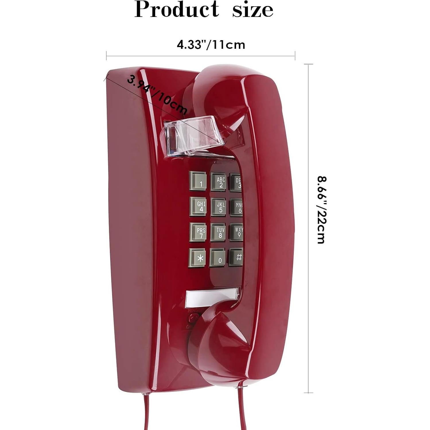 Teléfono de Pared Retro LeHan con Timbre Mecánico Rojo