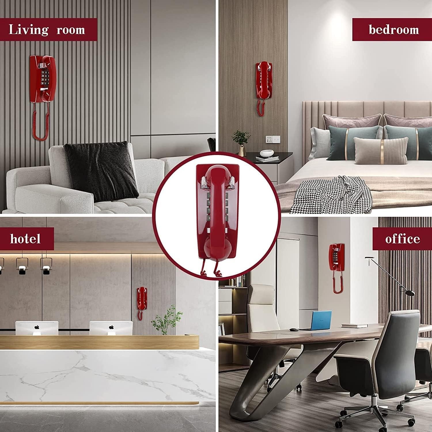 Teléfono de Pared Retro LeHan con Timbre Mecánico Rojo