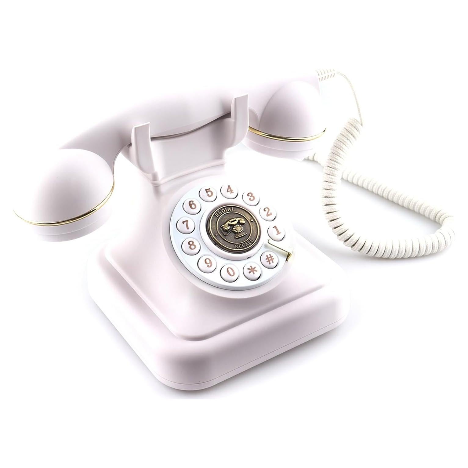 Teléfono de Disco Vintage SIXDEFLY Blanco 1960 Retro