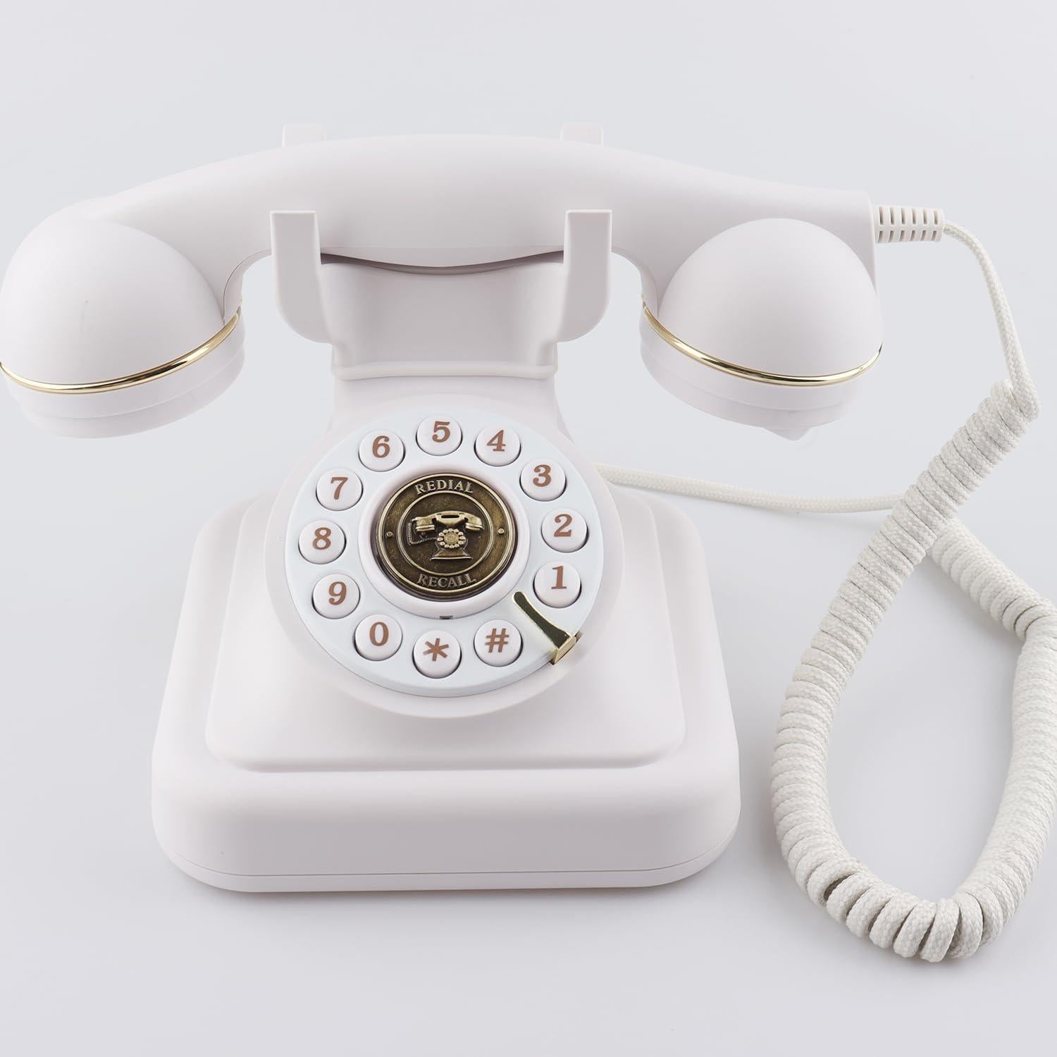 Teléfono de Disco Vintage SIXDEFLY Blanco 1960 Retro