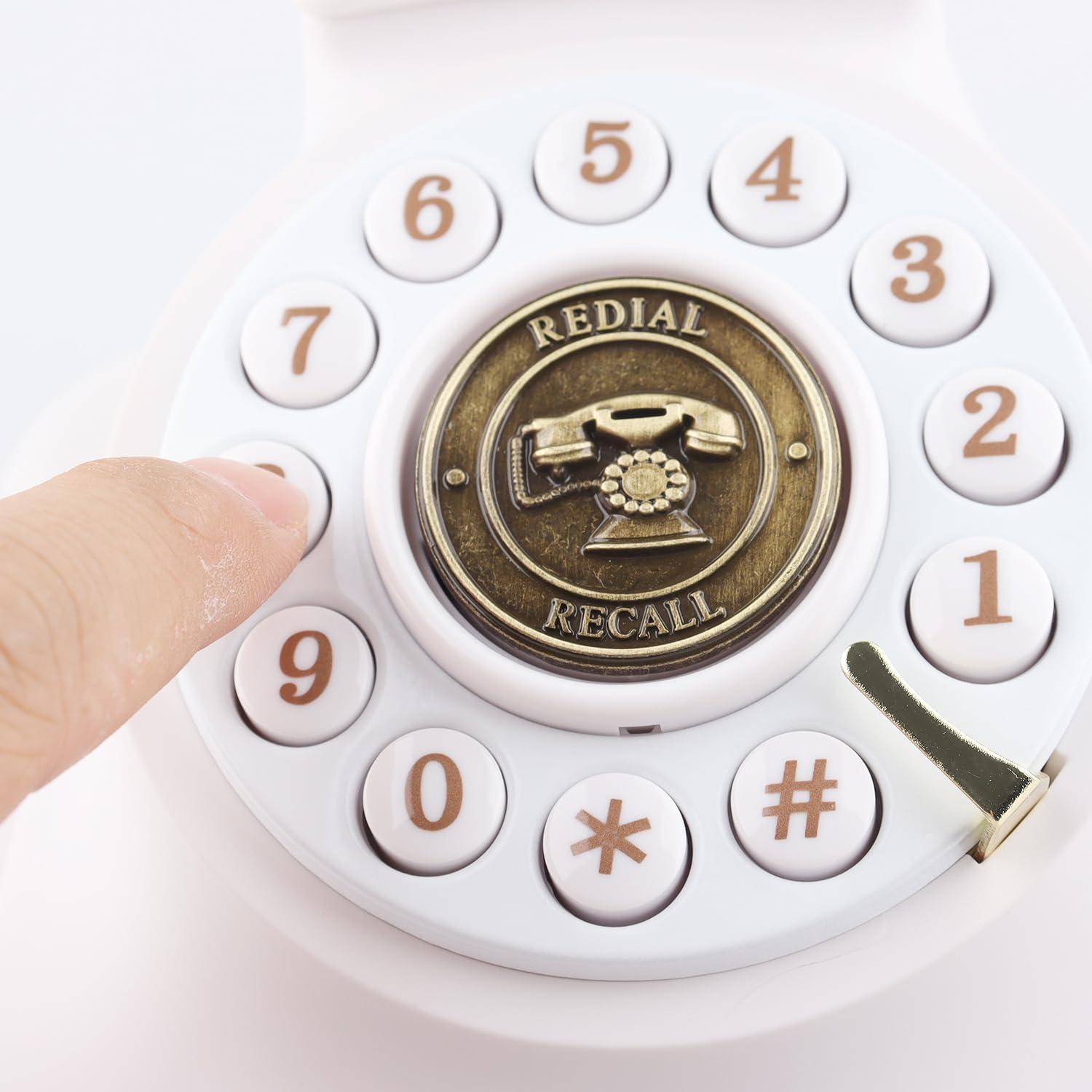 Teléfono de Disco Vintage SIXDEFLY Blanco 1960 Retro