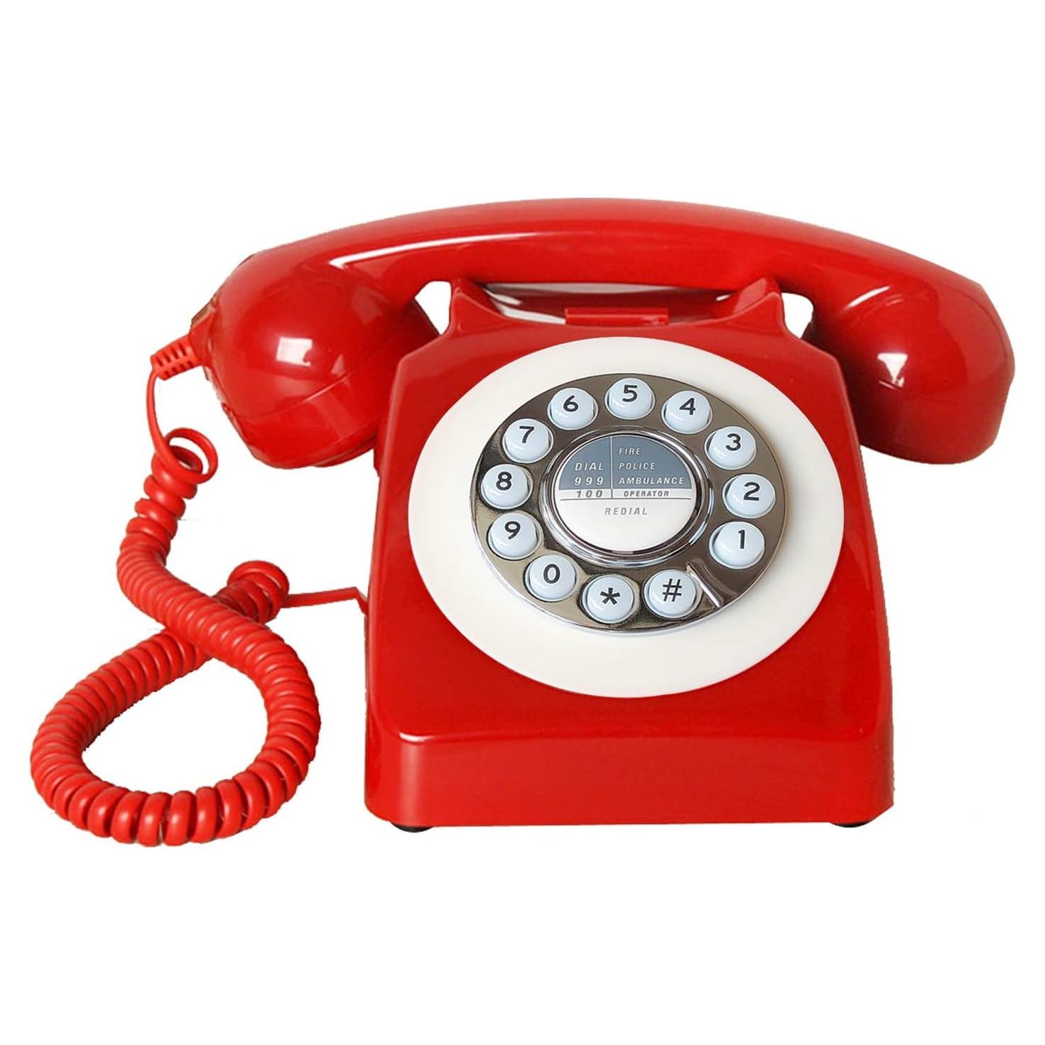 Teléfono Retro Rojo con Cable Benotek 8009, Estilo Clásico