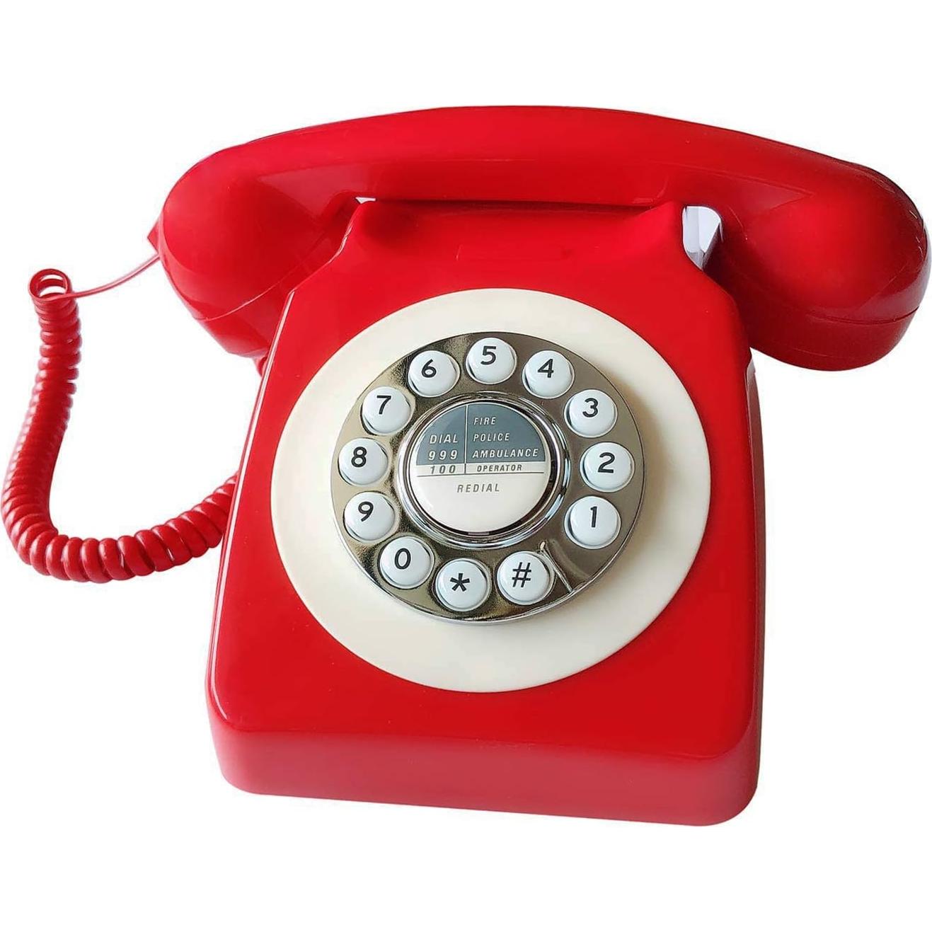 Teléfono Retro Rojo con Cable Benotek 8009, Estilo Clásico