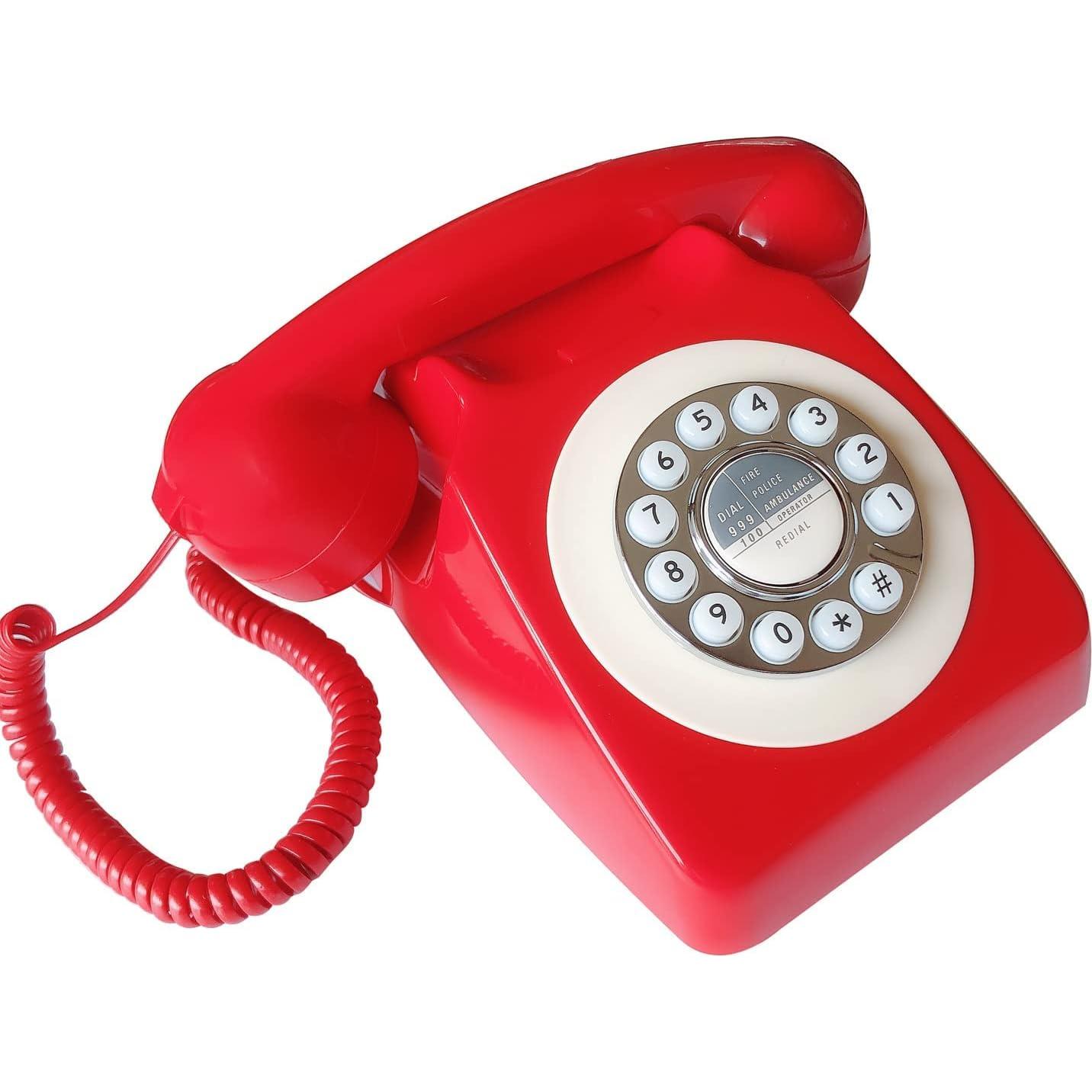 Teléfono Retro Rojo con Cable Benotek 8009, Estilo Clásico