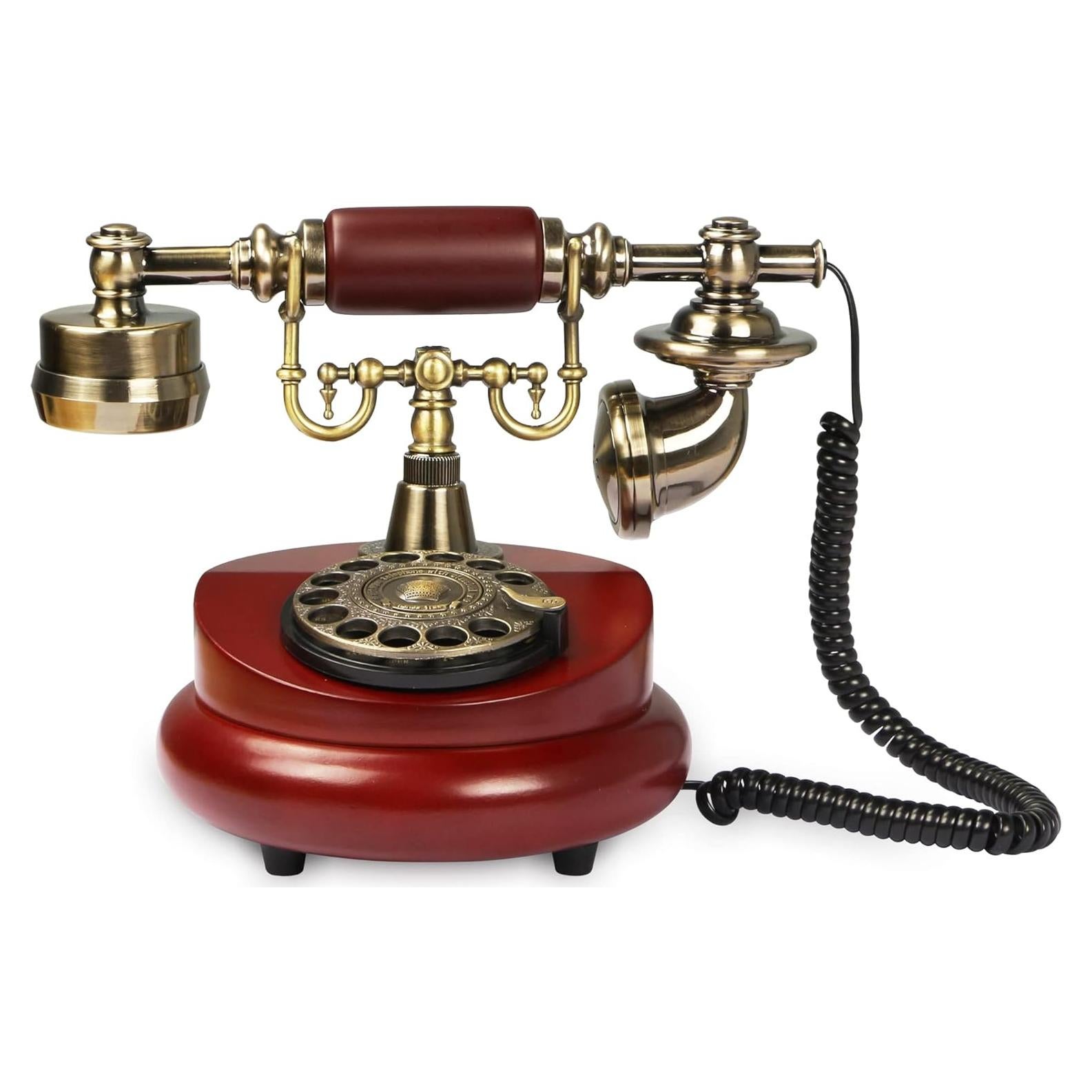 Teléfono de Mesa Retro CERRXIAN Antiguo con Tocadiscos Rojo